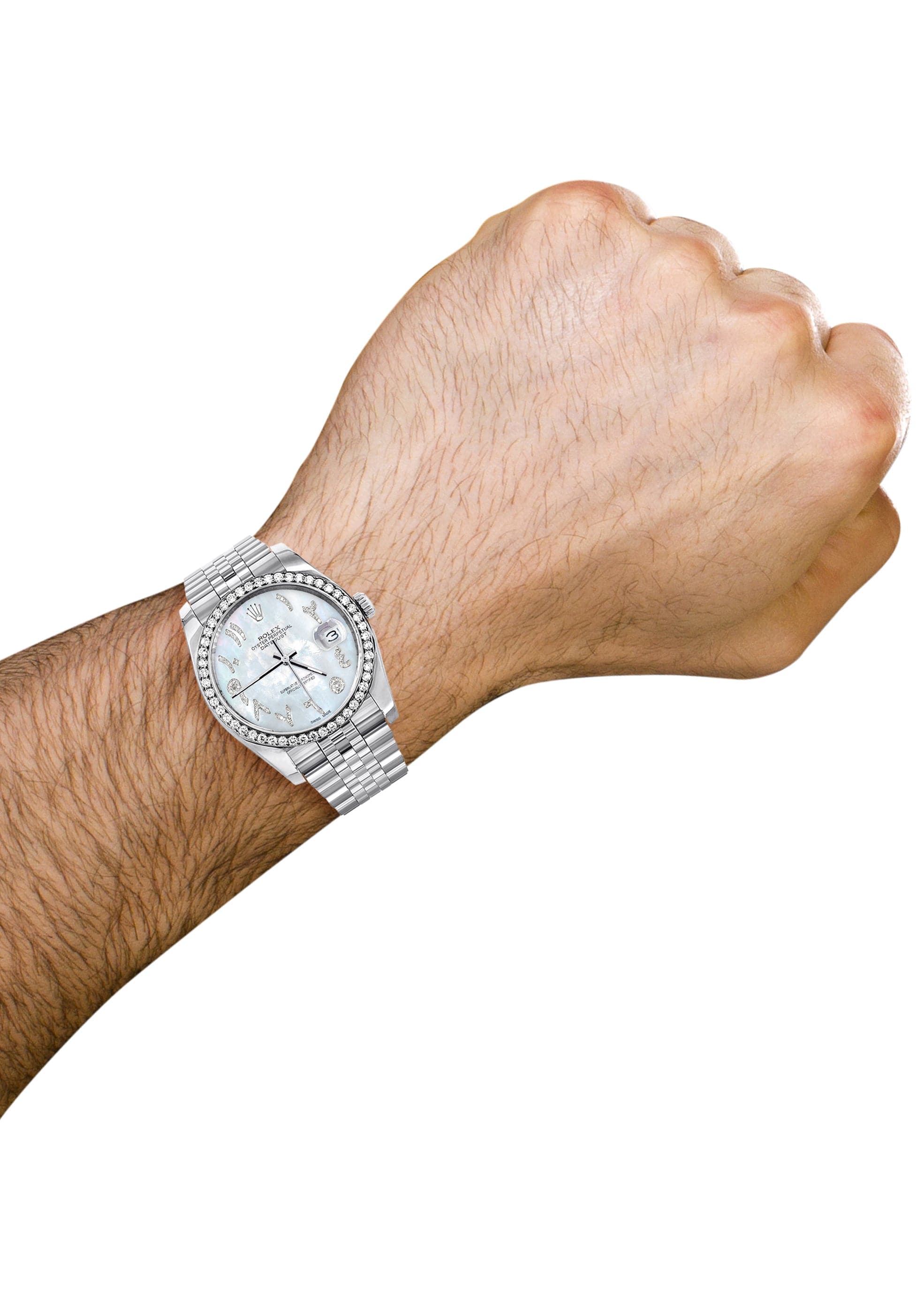 116200 | Hidden Clasp | Diamond Rolex Datejust Watch | 36Mm | Mother of Pearl Arabic Diamond Dial | Jubilee Band - Image 3