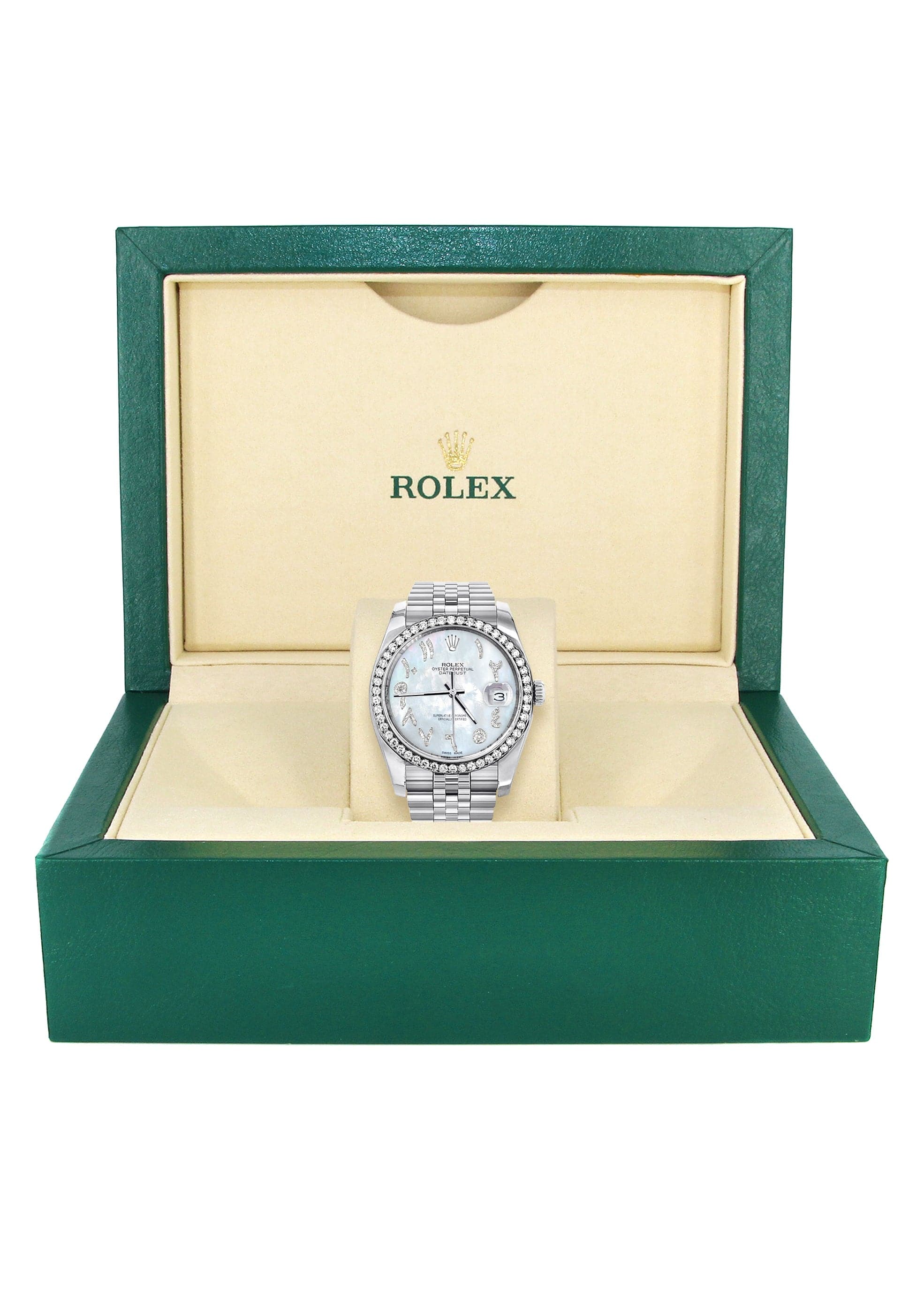 116200 | Hidden Clasp | Diamond Rolex Datejust Watch | 36Mm | Mother of Pearl Arabic Diamond Dial | Jubilee Band - Image 7