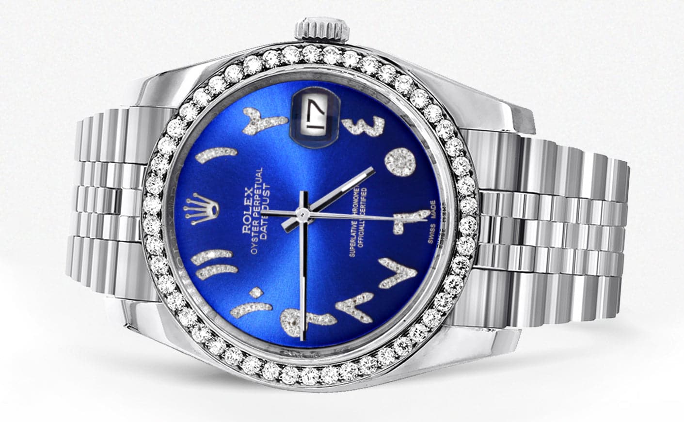 116200 | Hidden Clasp | Diamond Rolex Datejust Watch | 36Mm | Royal Blue Arabic Diamond Dial | Jubilee Band - Image 2