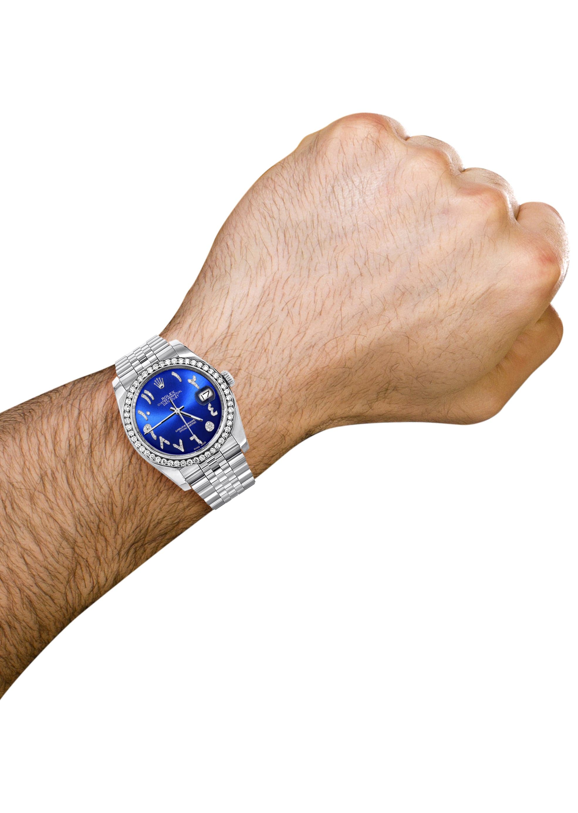 116200 | Hidden Clasp | Diamond Rolex Datejust Watch | 36Mm | Royal Blue Arabic Diamond Dial | Jubilee Band - Image 3