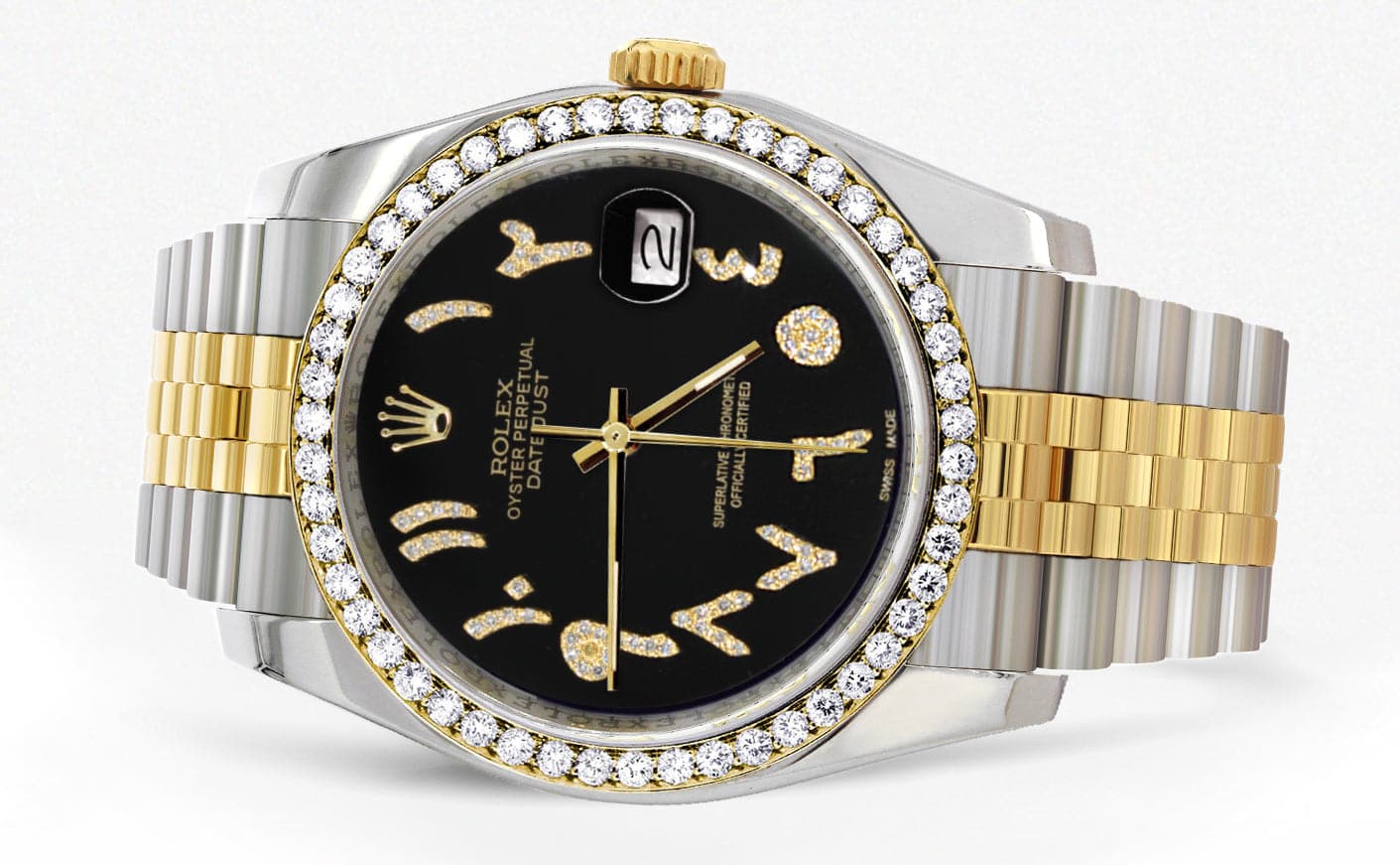 116233 | Hidden Clasp | Gold & Steel Rolex Datejust Watch | 36Mm | Black Arabic Diamond Dial | Jubilee Band - Image 2