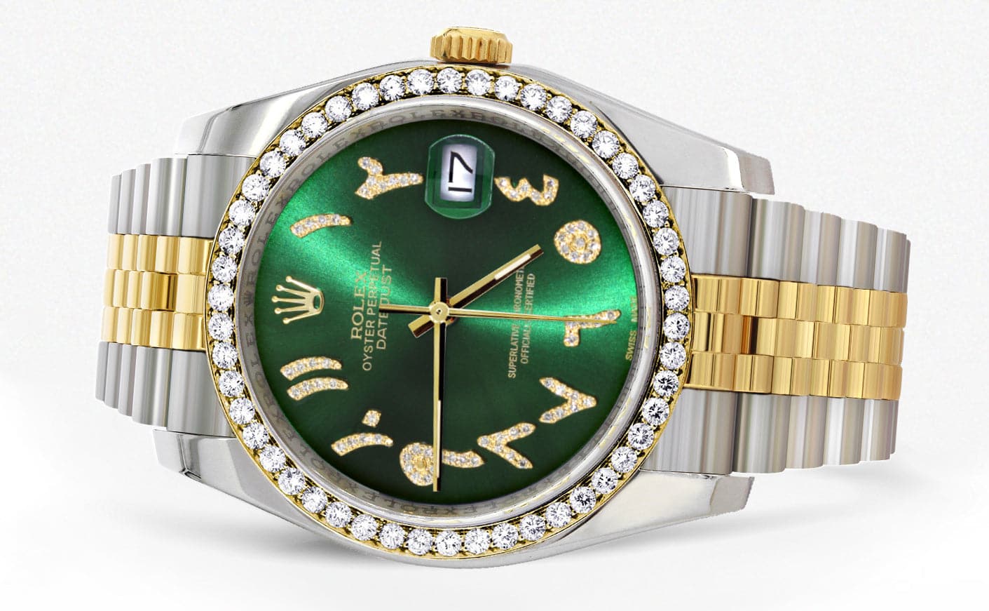 116233 | Hidden Clasp | Gold & Steel Rolex Datejust Watch | 36Mm | Green Arabic Diamond Dial | Jubilee Band - Image 2