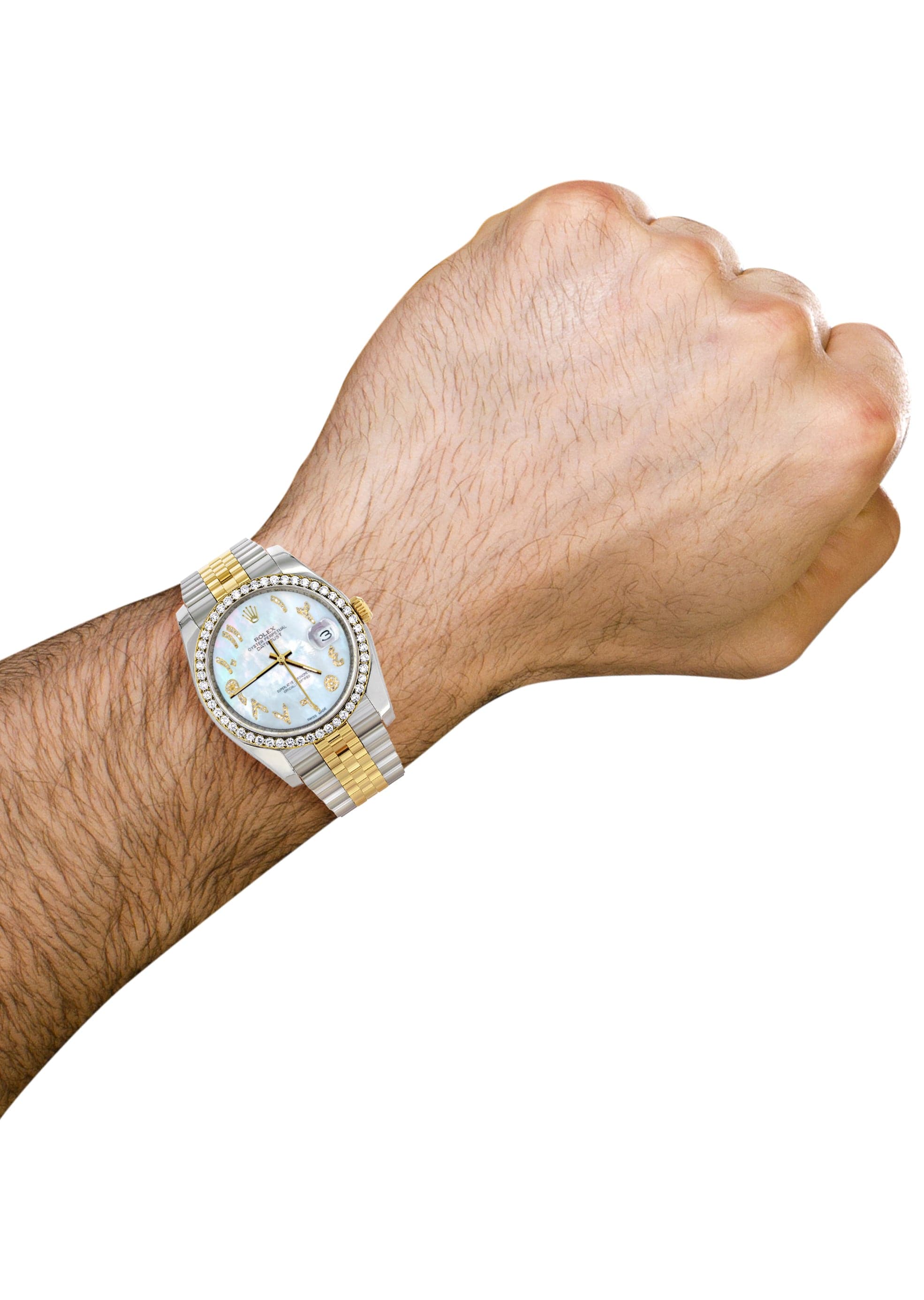 116233 | Hidden Clasp | Gold & Steel Rolex Datejust Watch | 36Mm | Mother of Pearl Arabic Diamond Dial | Jubilee Band - Image 3