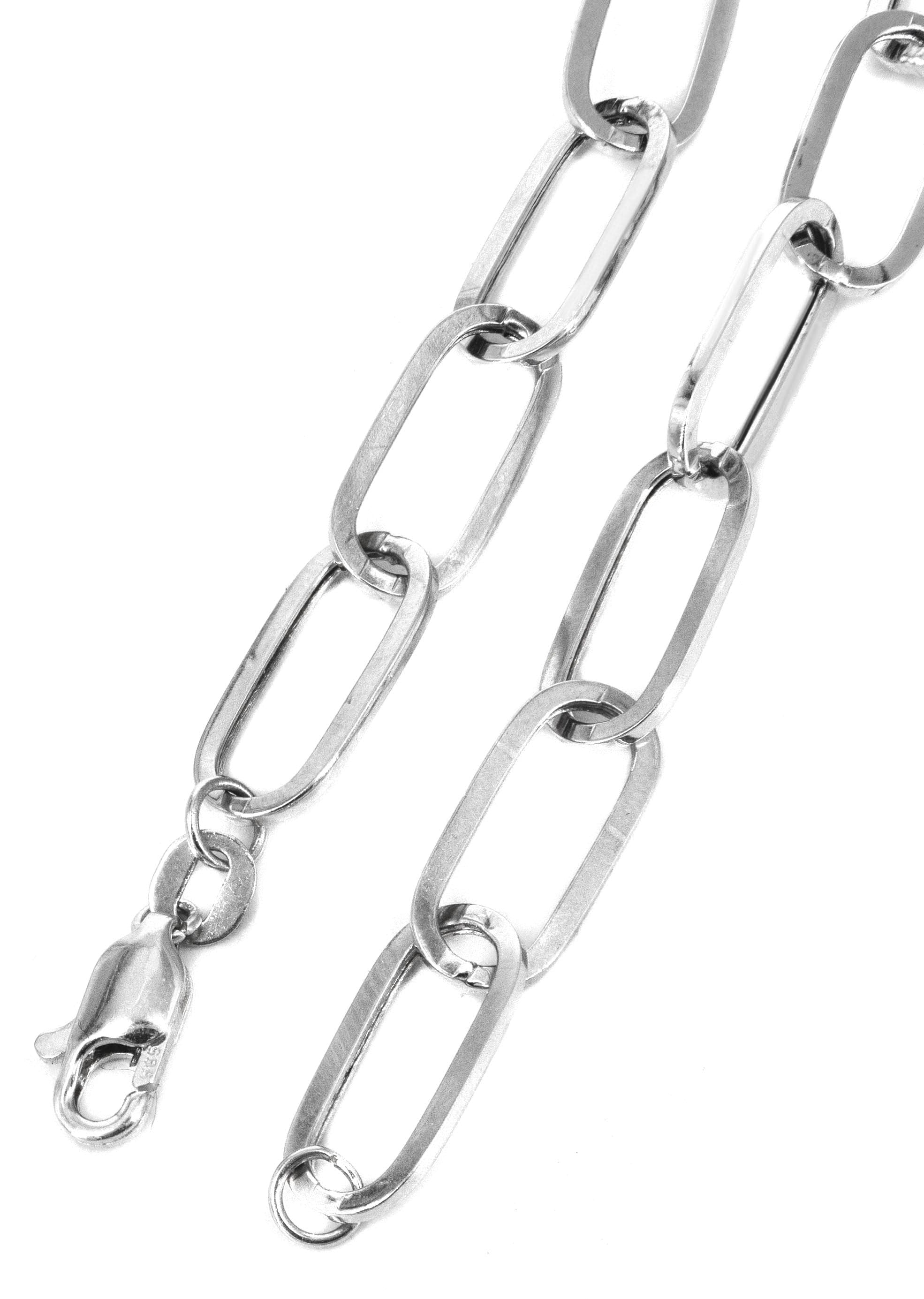 Semi Solid  Paper Clip White Gold Bracelet 10K & 14K - Image 3