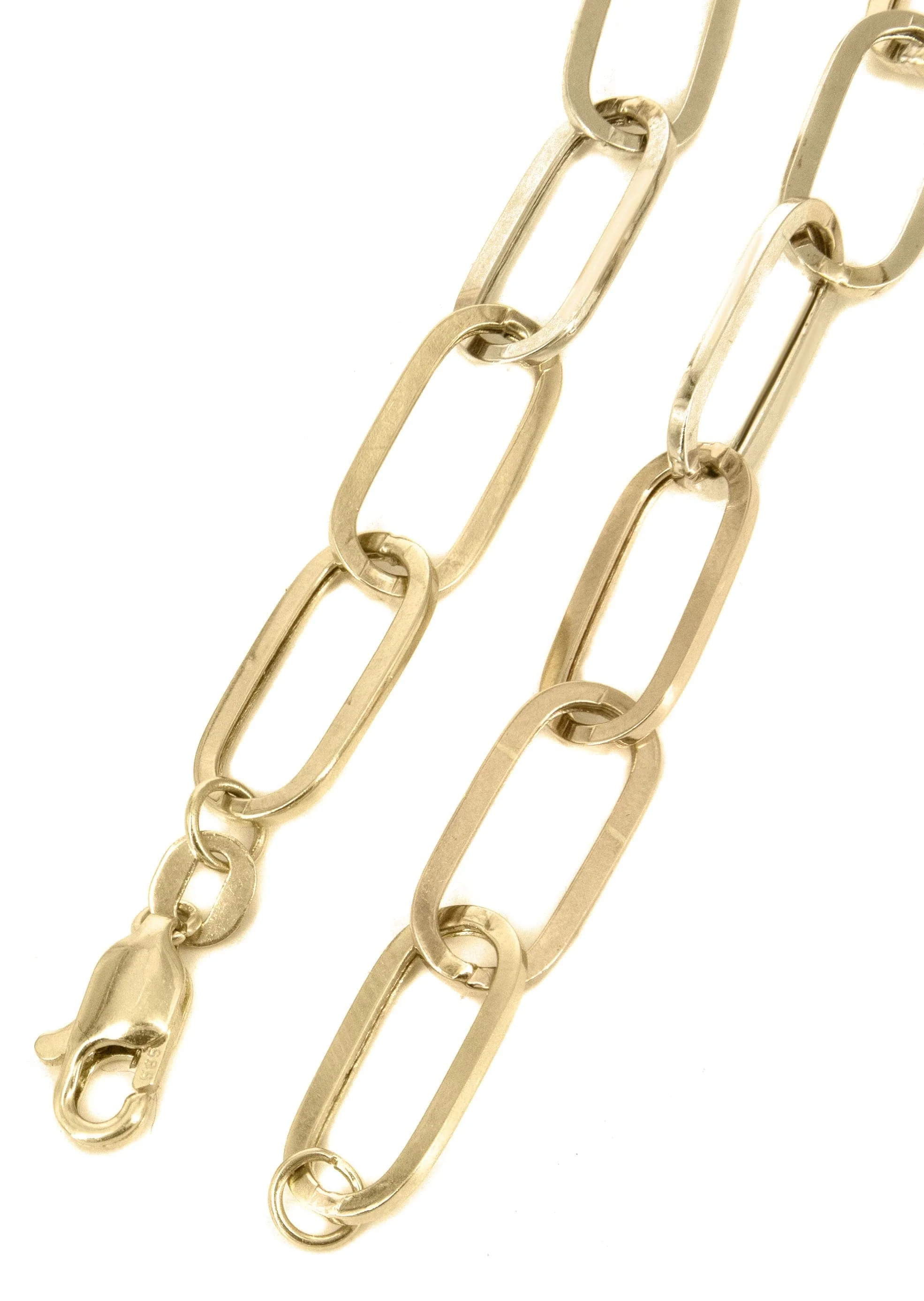 Semi Solid  Paper Clip Yellow Gold Bracelet 10K & 14K - Image 2