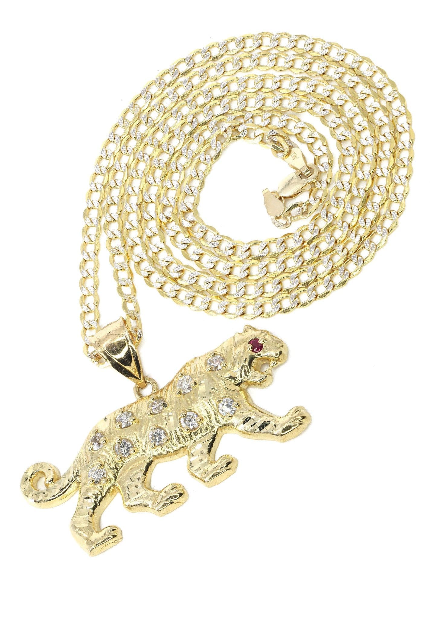 10K Yellow Gold Pave & Cz Tiger Necklace | Appx. 10.3 Grams