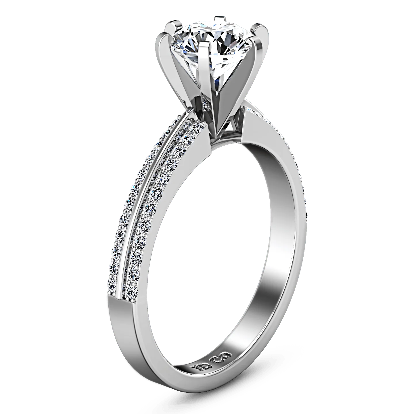 Round Diamond Pave Engagement Ring Amanda 14K White Gold - Image 2