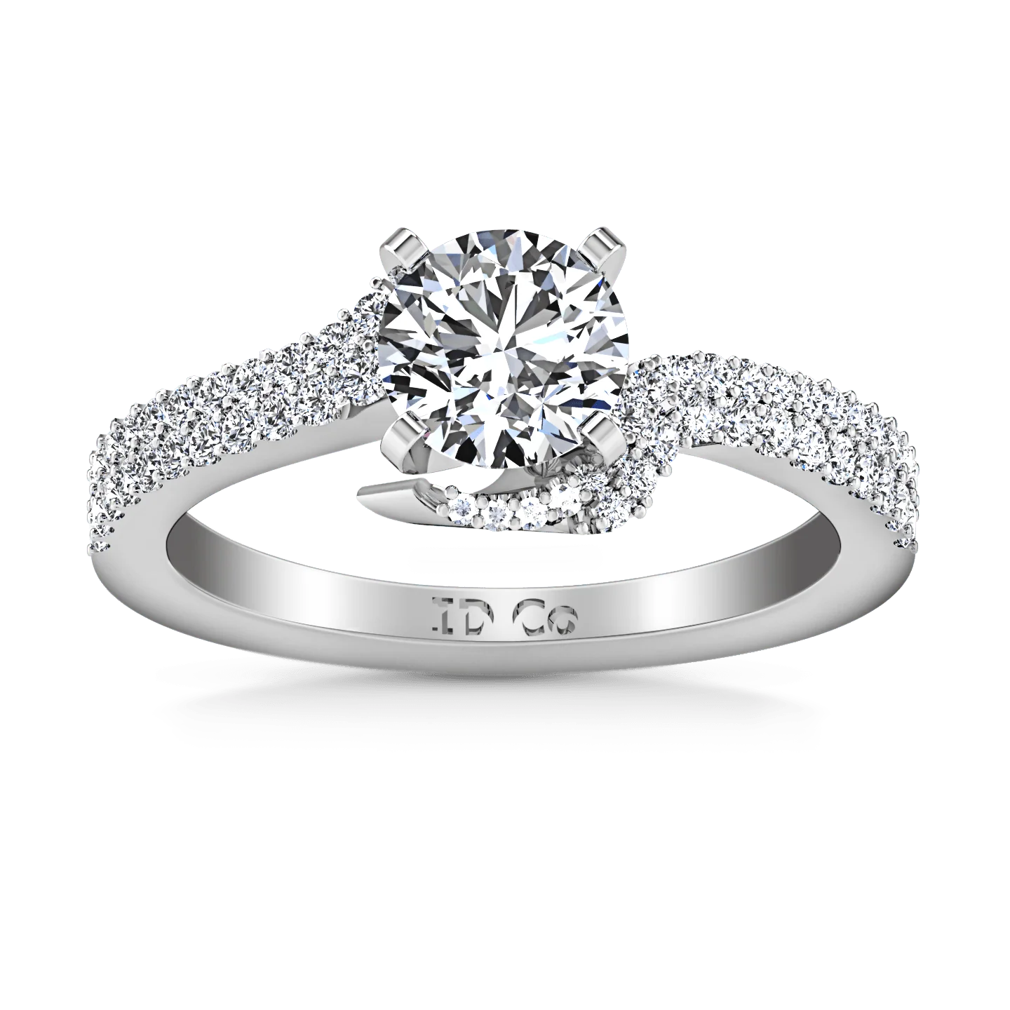 Pave Round Diamond Engagement Ring Amber 14K White Gold