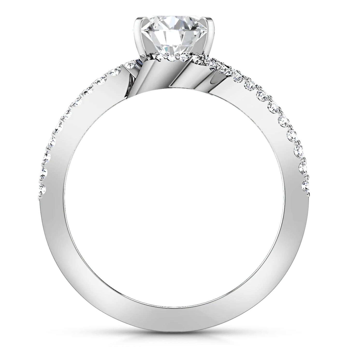 Pave Round Diamond Engagement Ring Amber 14K White Gold - Image 3