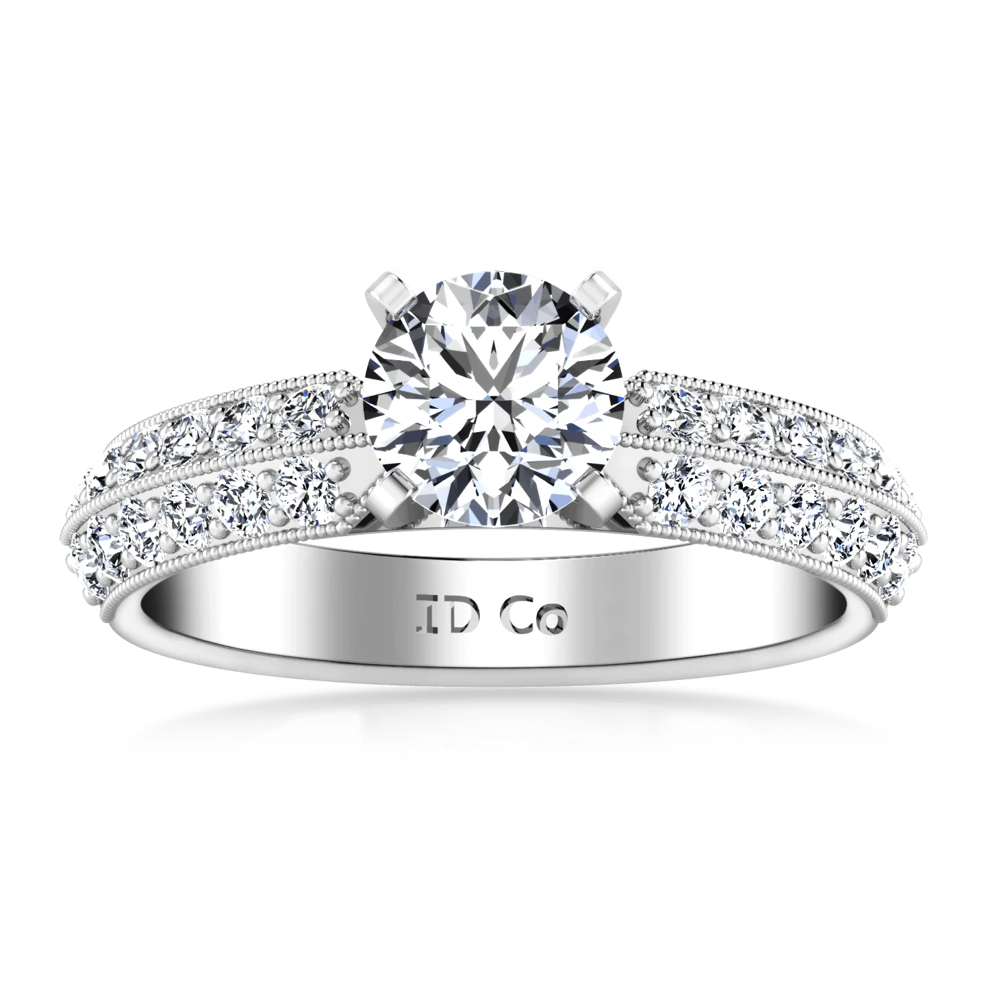 Round Diamond Pave Engagement Ring Amore 14K White Gold