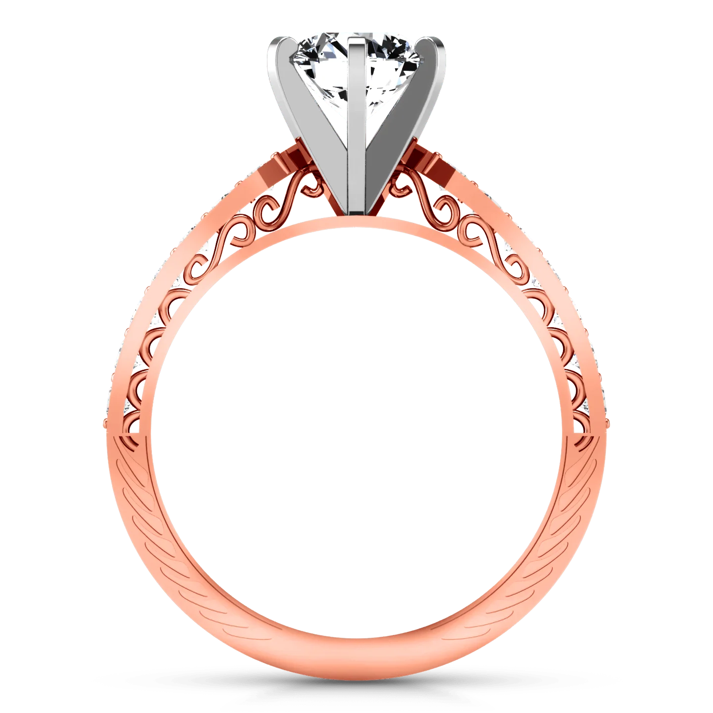 Pave Diamond Engagement Ring Arabesque 14K Rose Gold - Image 3