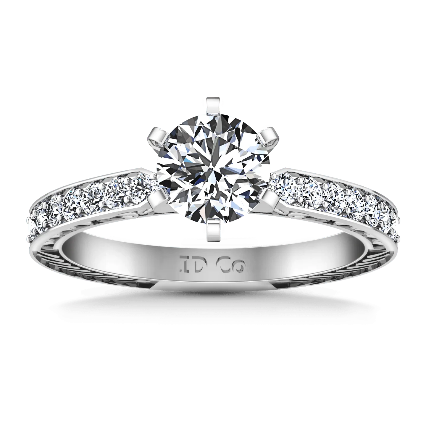 Round Diamond Pave Engagement Ring Arabesque 14K White Gold