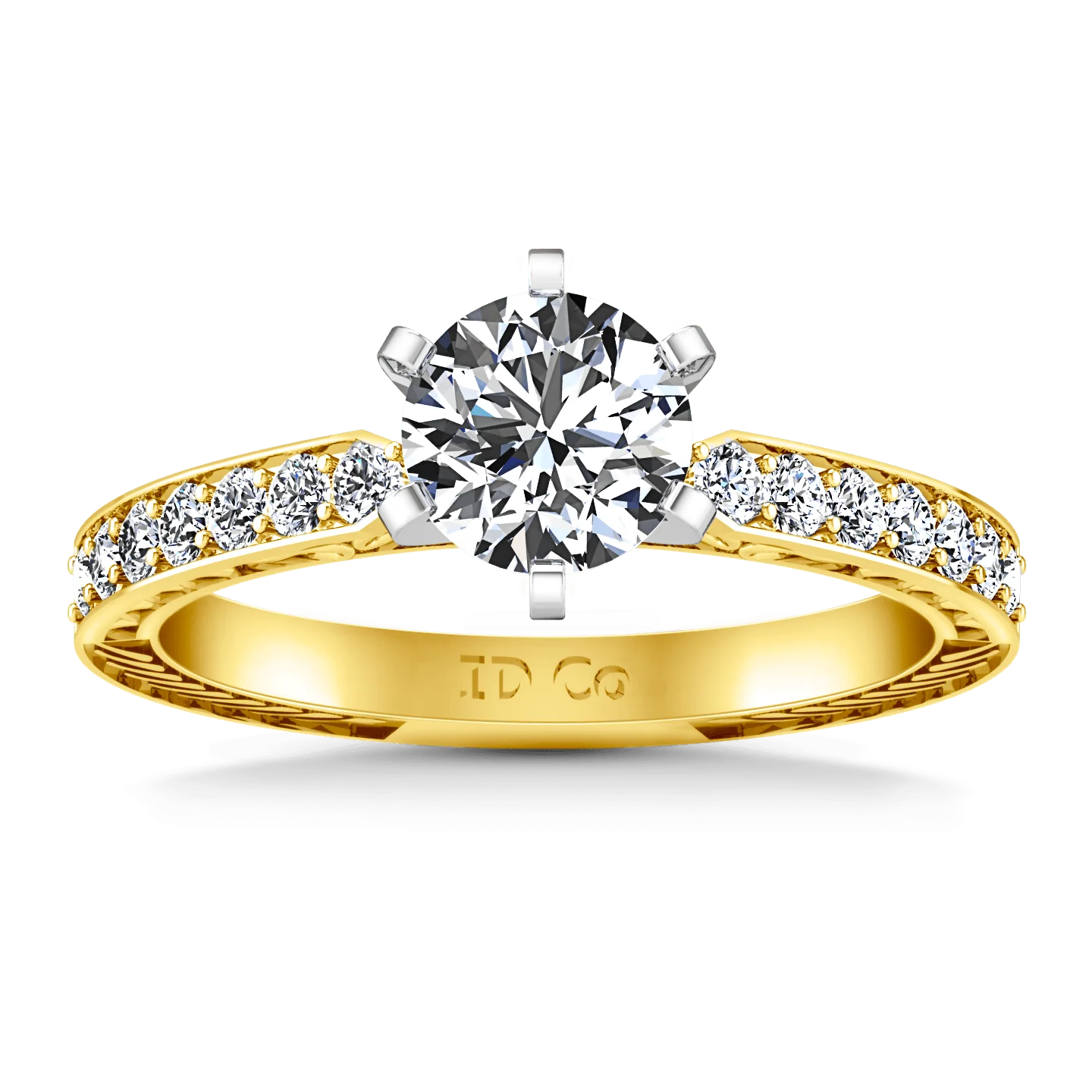 Pave Diamond EngagementRing Arabesque 14K Yellow Gold