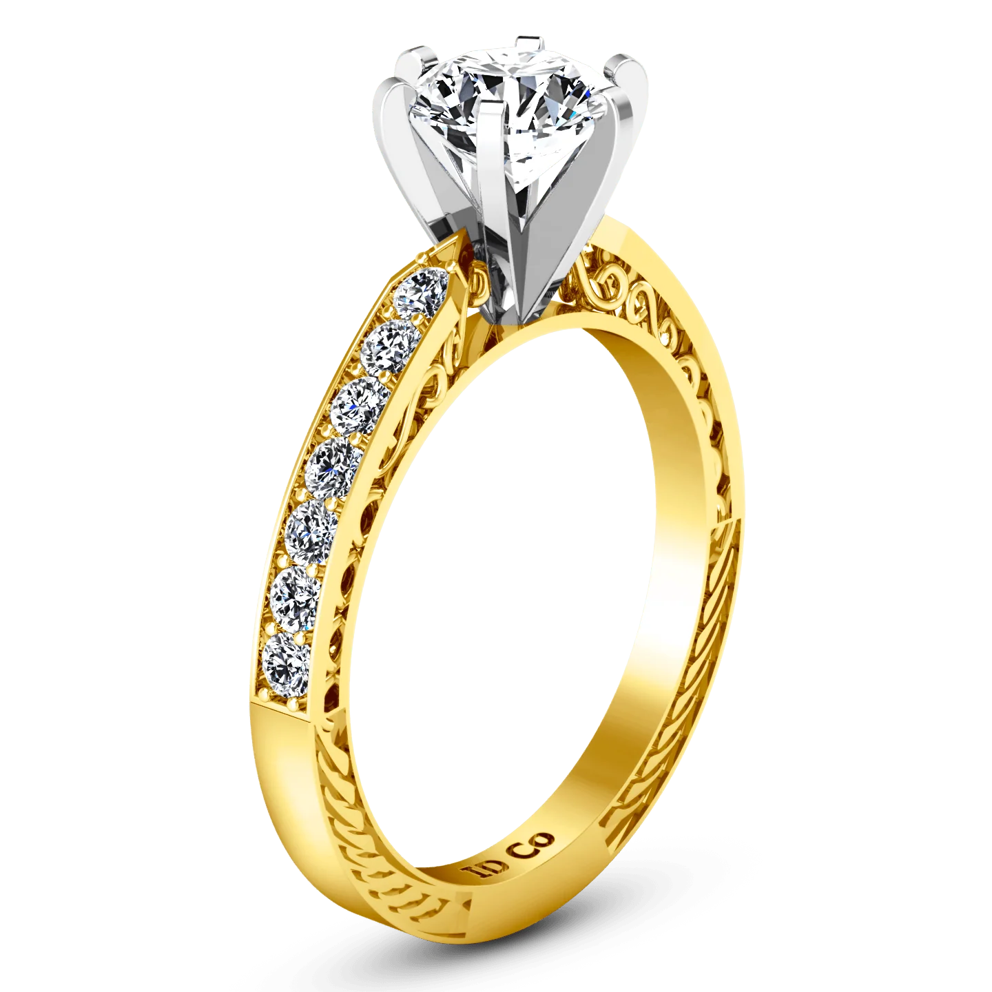 Pave Diamond EngagementRing Arabesque 14K Yellow Gold - Image 2