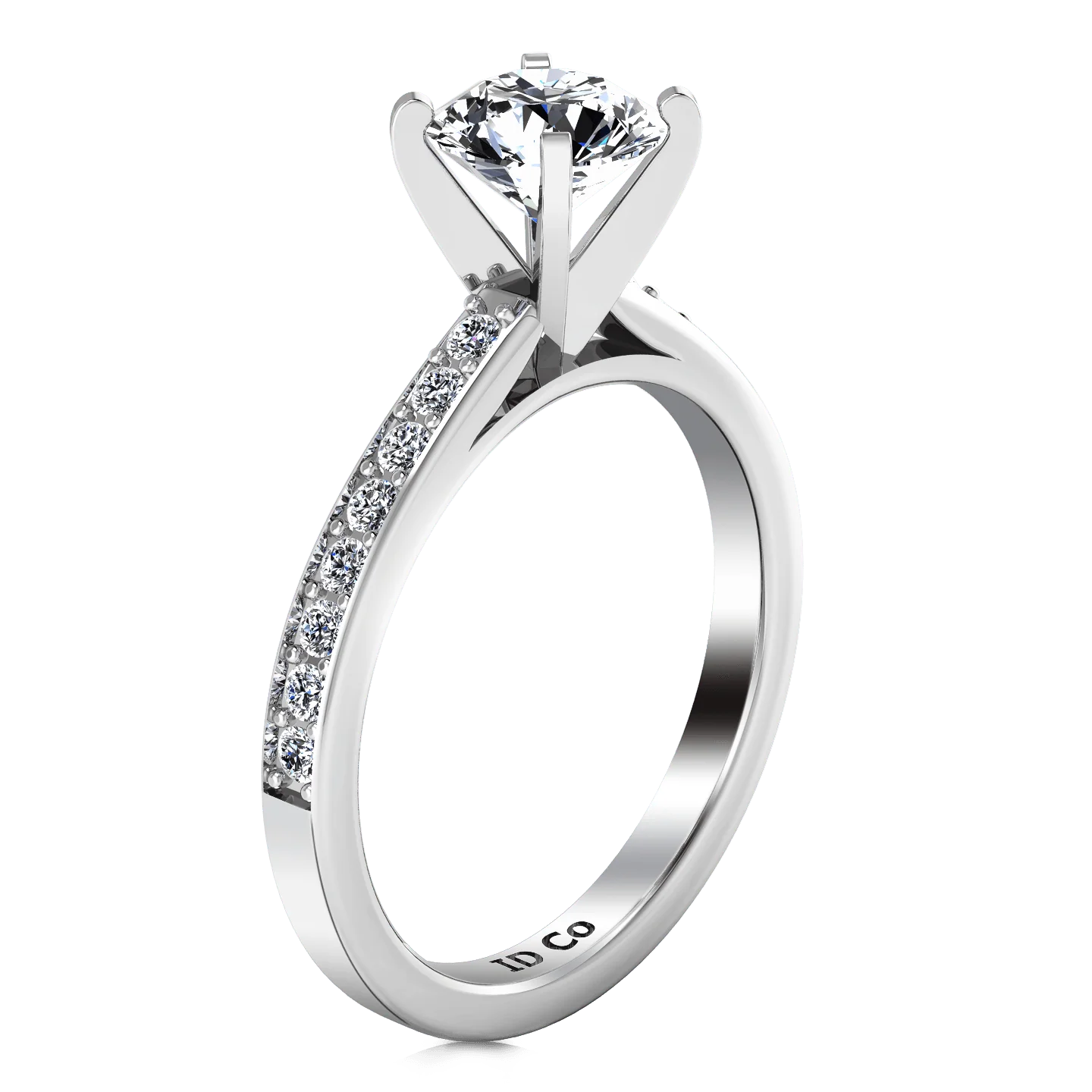 Round Diamond Pave Engagement Ring Belle 14K White Gold - Image 2