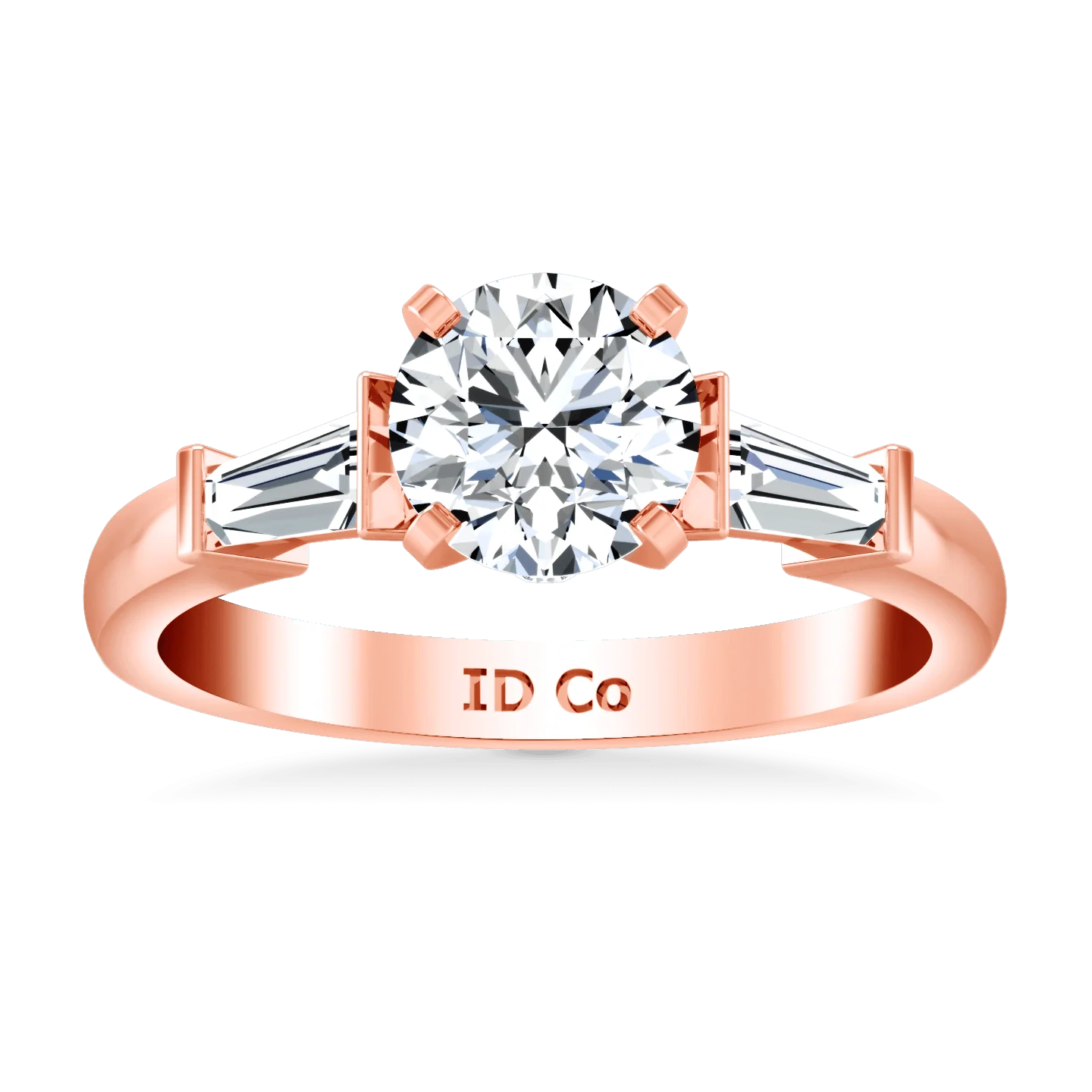 Pave Diamond Engagement Ring Classic Baguette 14K Rose Gold