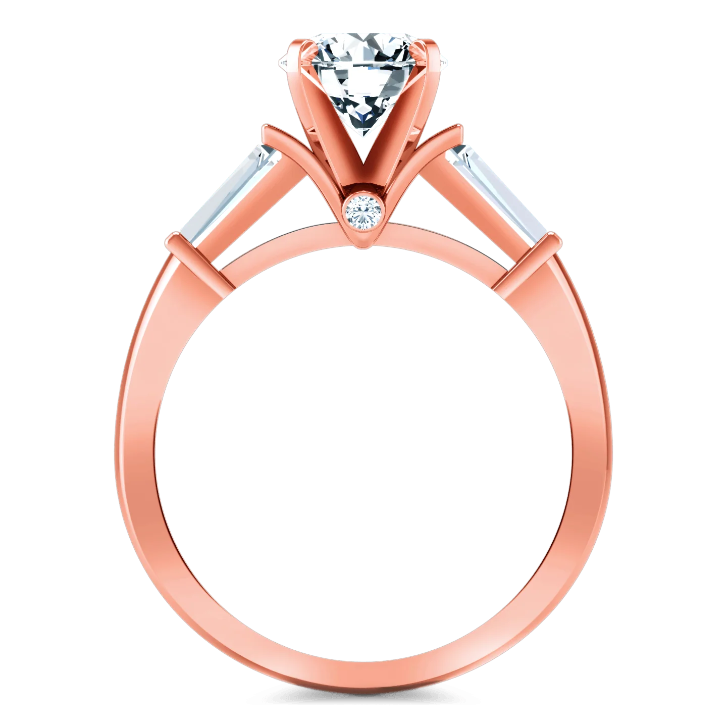 Pave Diamond Engagement Ring Classic Baguette 14K Rose Gold - Image 3