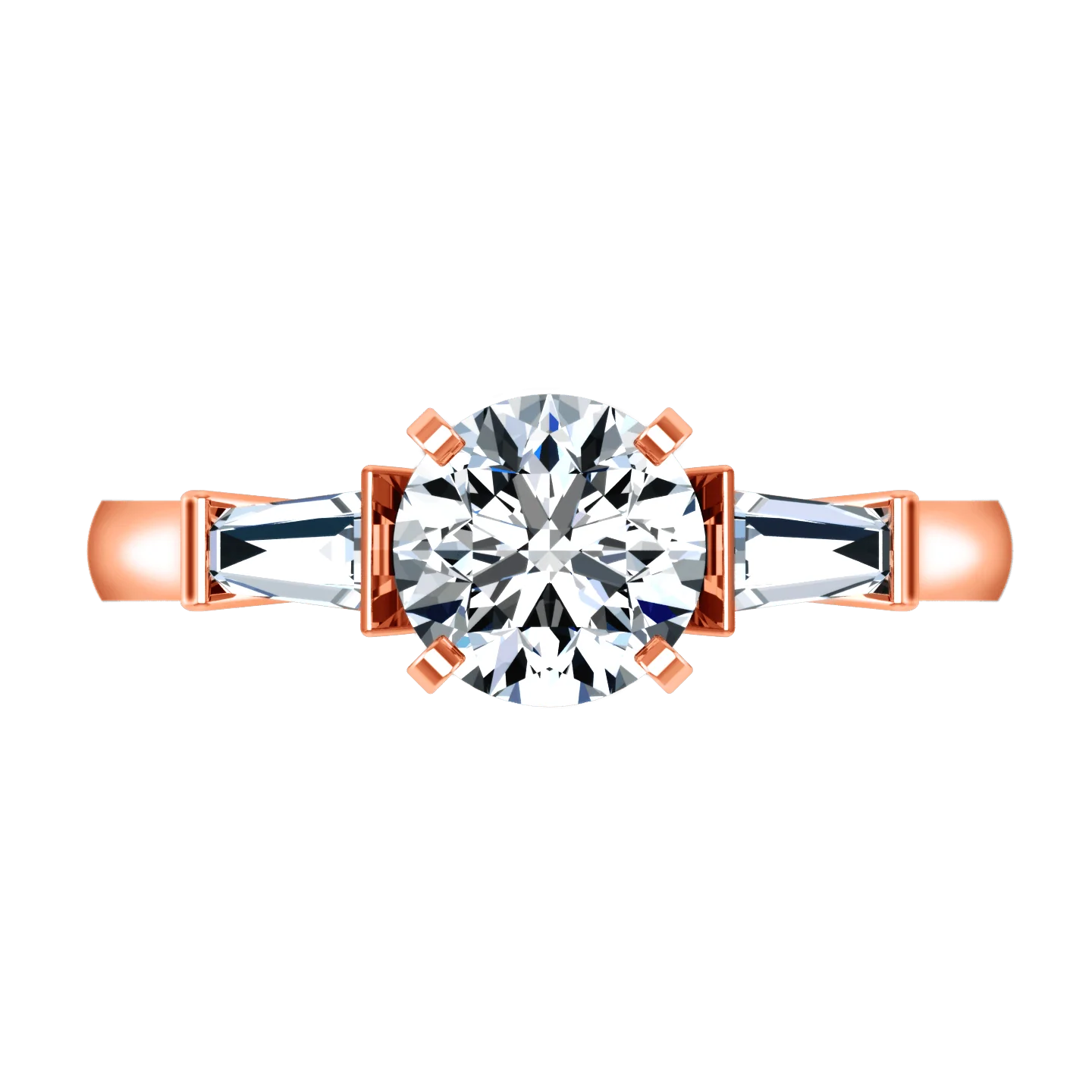 Pave Diamond Engagement Ring Classic Baguette 14K Rose Gold - Image 4
