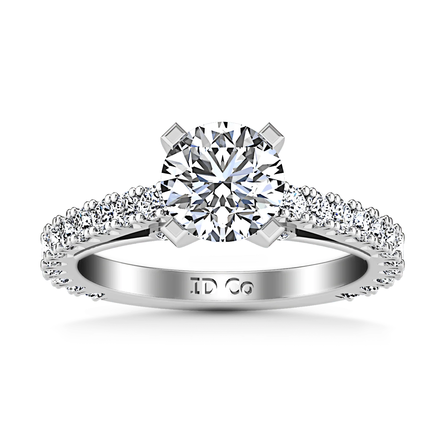 Round Diamond Pave Engagement Ring Eden 14K White Gold