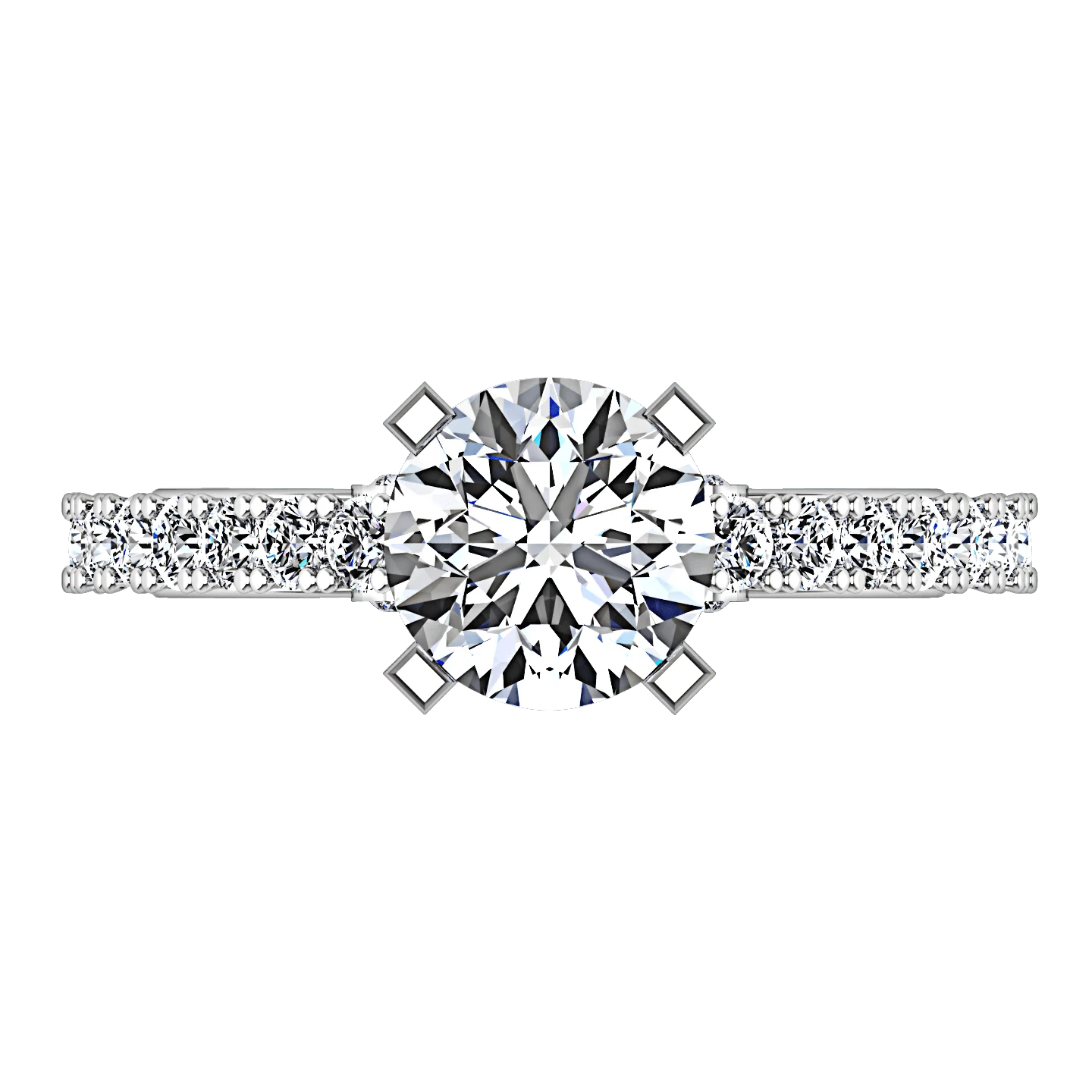 Round Diamond Pave Engagement Ring Eden 14K White Gold - Image 4