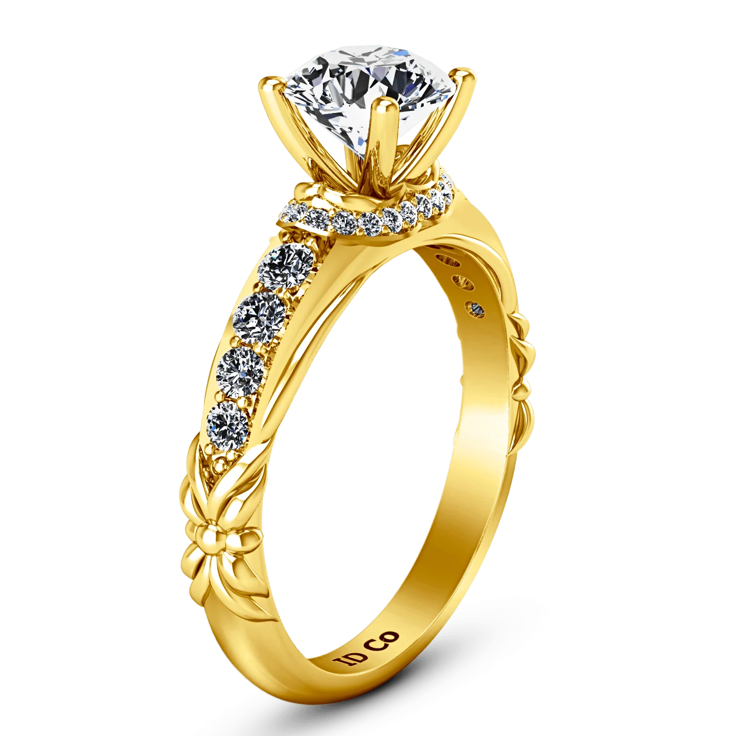Pave Diamond EngagementRing Flora 14K Yellow Gold - Image 2