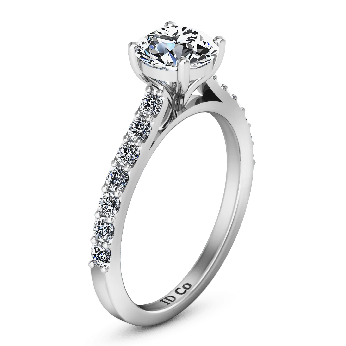 Round Diamond Pave Engagement Ring Harmoney 14K White Gold - Image 2