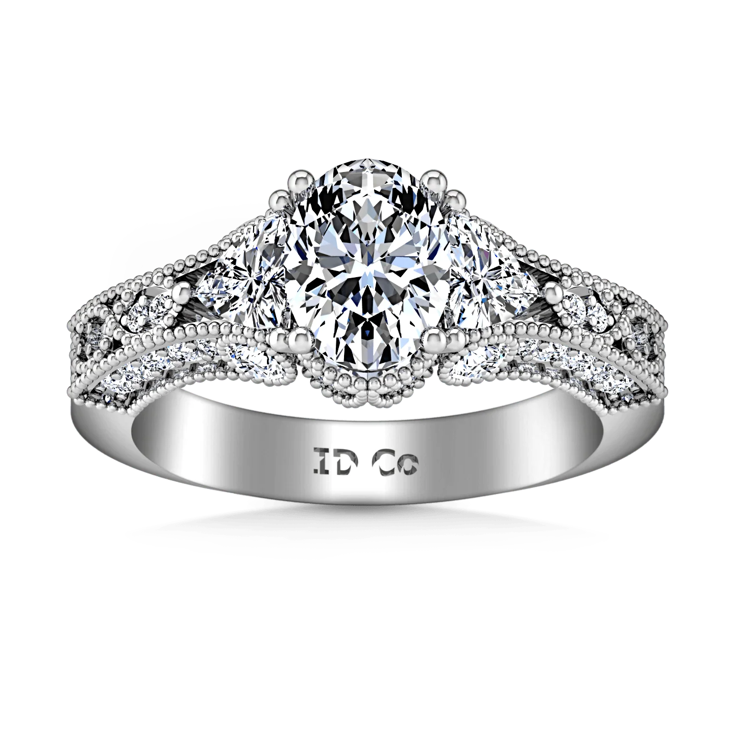 Pave Oval Diamond Engagement Ring Heritage 14K White Gold