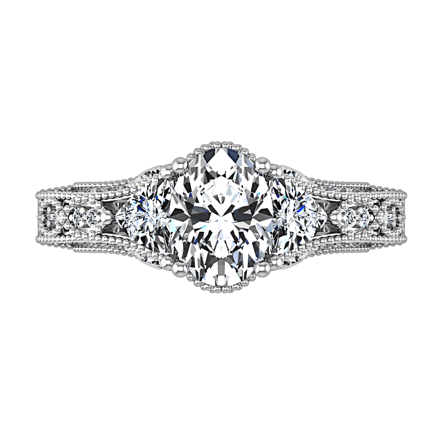 Pave Oval Diamond Engagement Ring Heritage 14K White Gold - Image 4