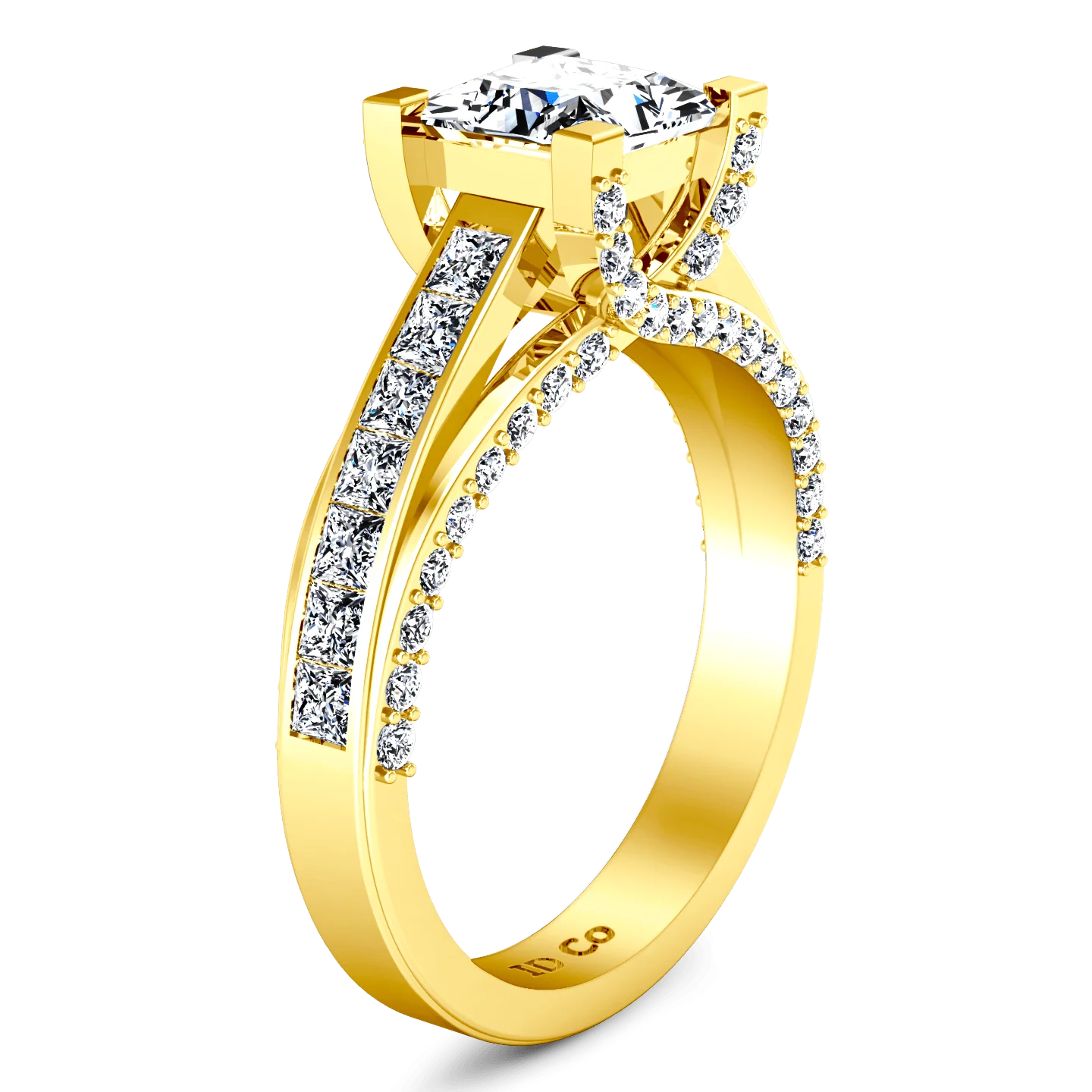 Pave Princess Cut Engagement Ring Isabella 14K Yellow Gold - Image 2