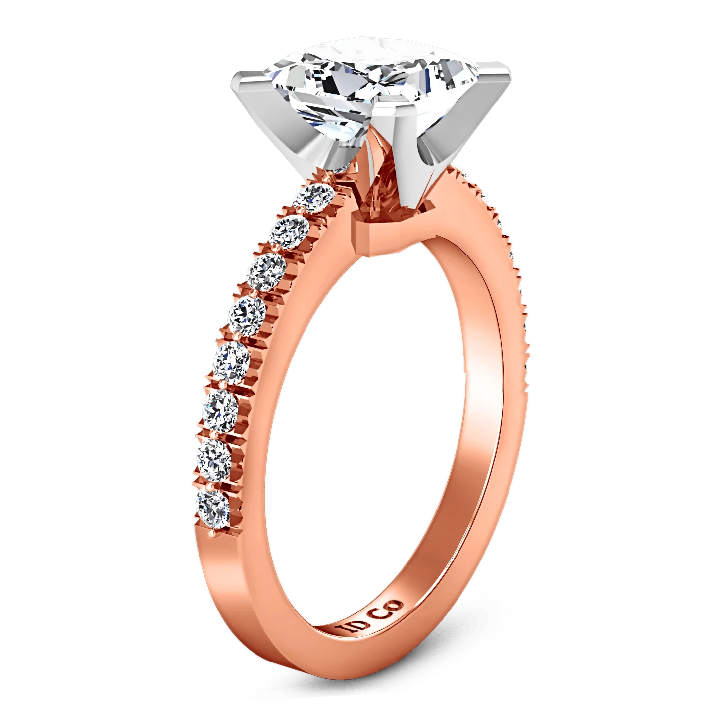 Pave Diamond Princess Cut Engagement Ring Prima 14K Rose Gold - Image 2