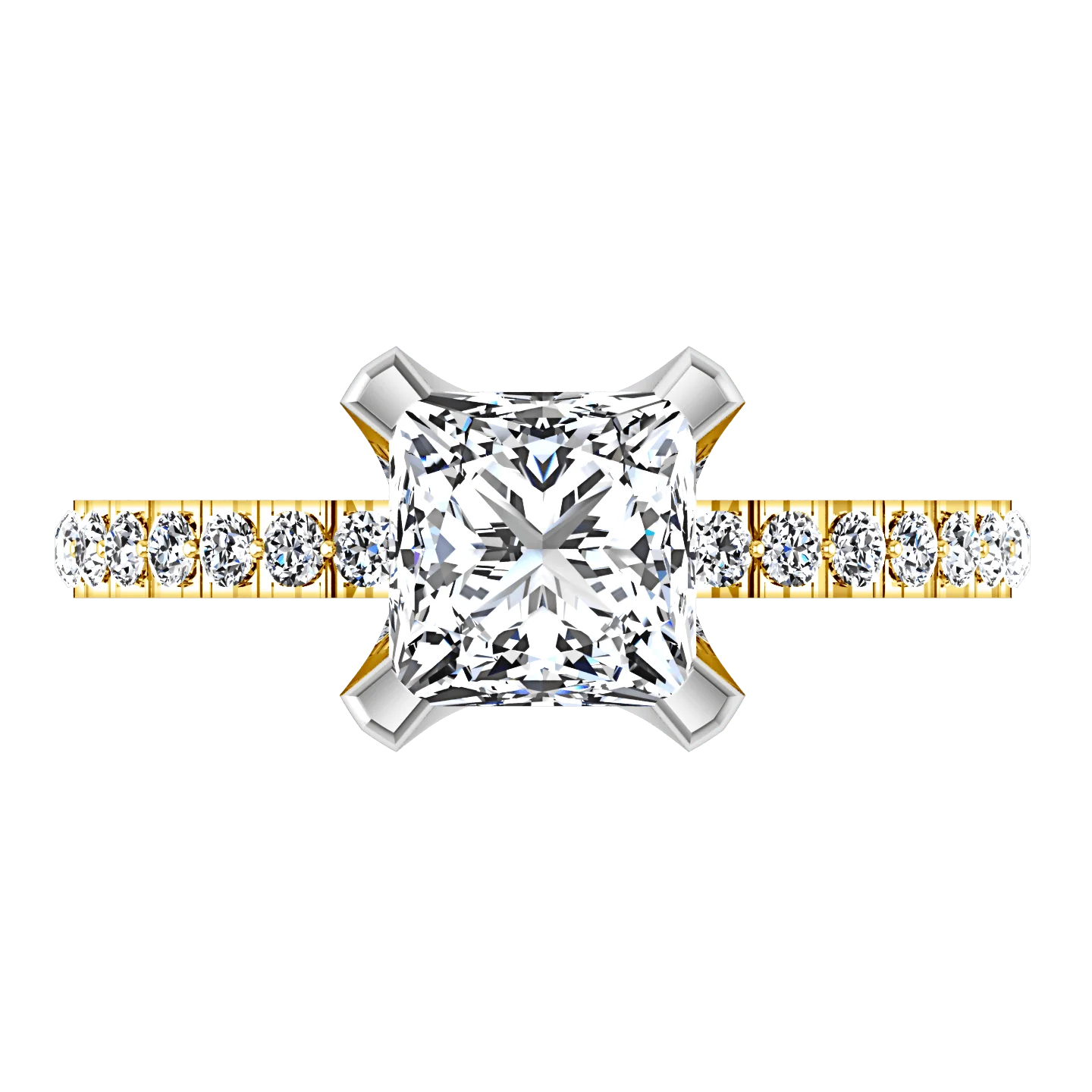 Pave Princess Cut Engagement Ring Prima 14K Yellow Gold - Image 4