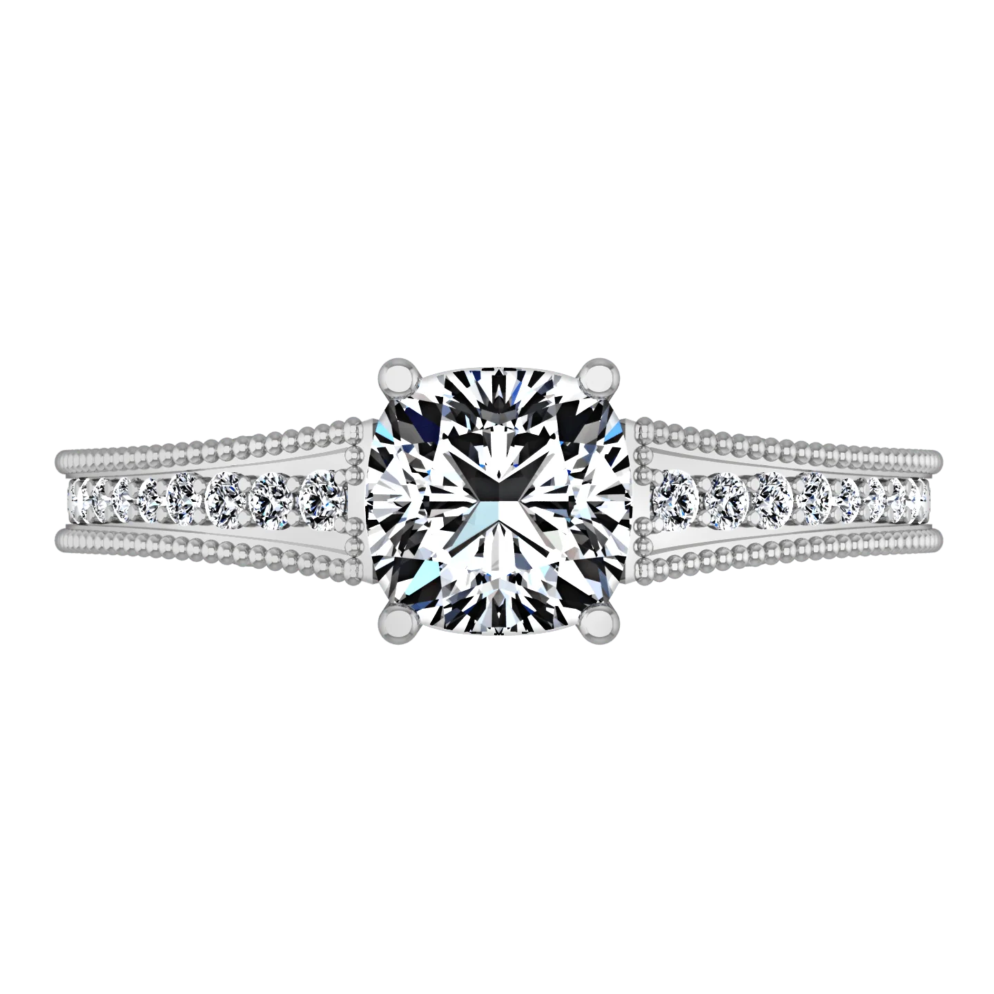 Pave Cushion Cut Diamond Engagement Ring Primrose 14K White Gold - Image 4