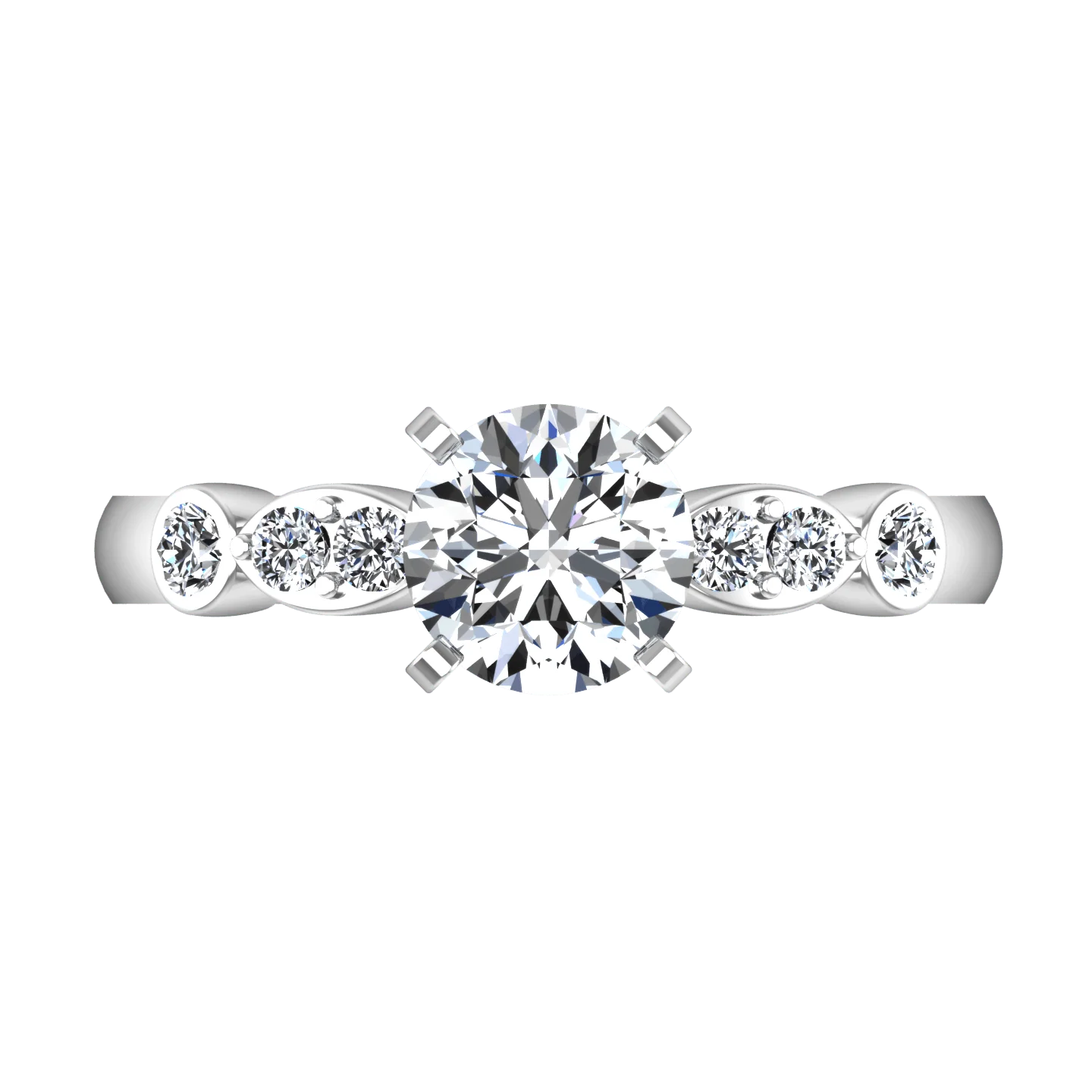 Round Diamond Pave Engagement Ring Rachel 14K White Gold - Image 3