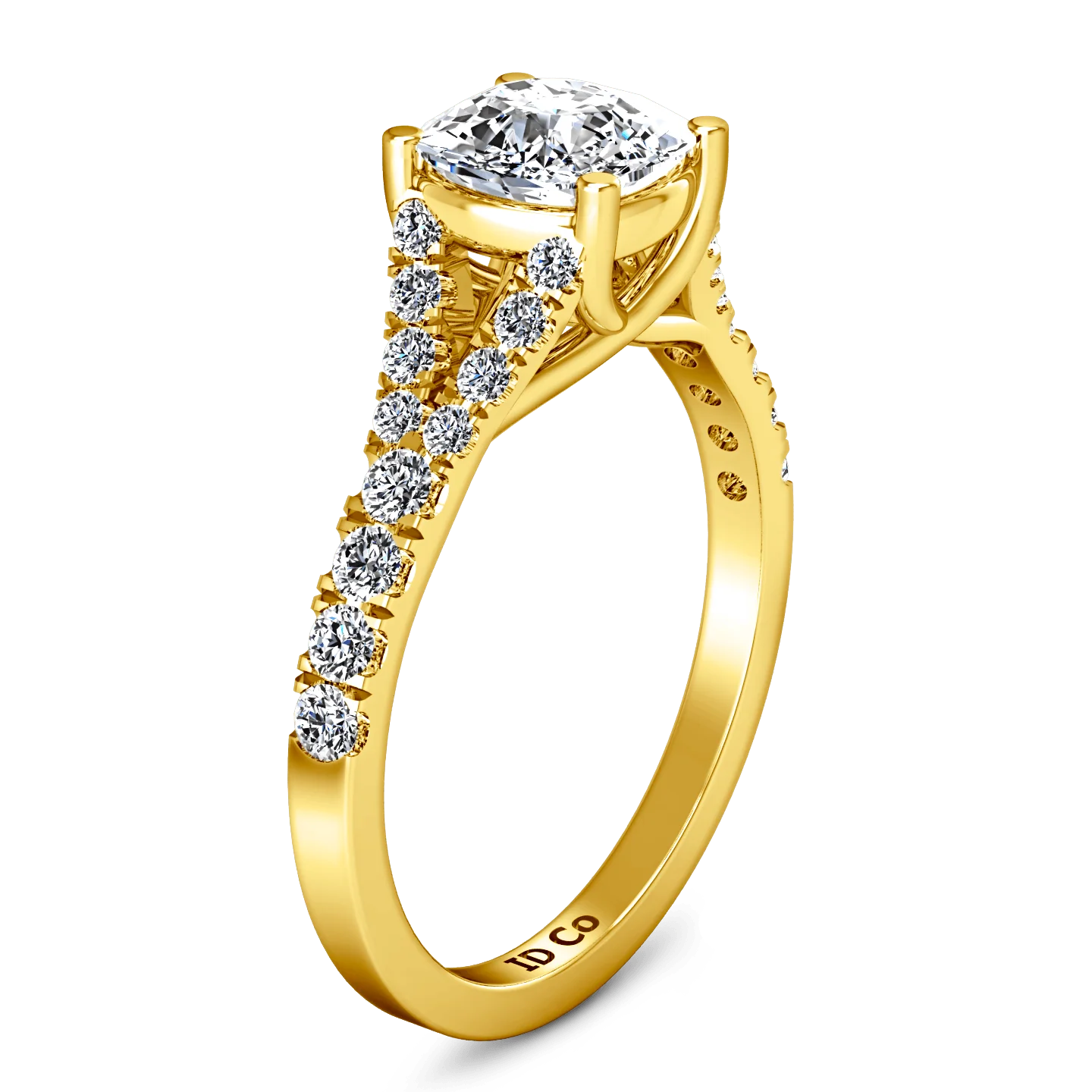 Pave Cushion Cut Engagement Ring Riverton 14K Yellow Gold - Image 2