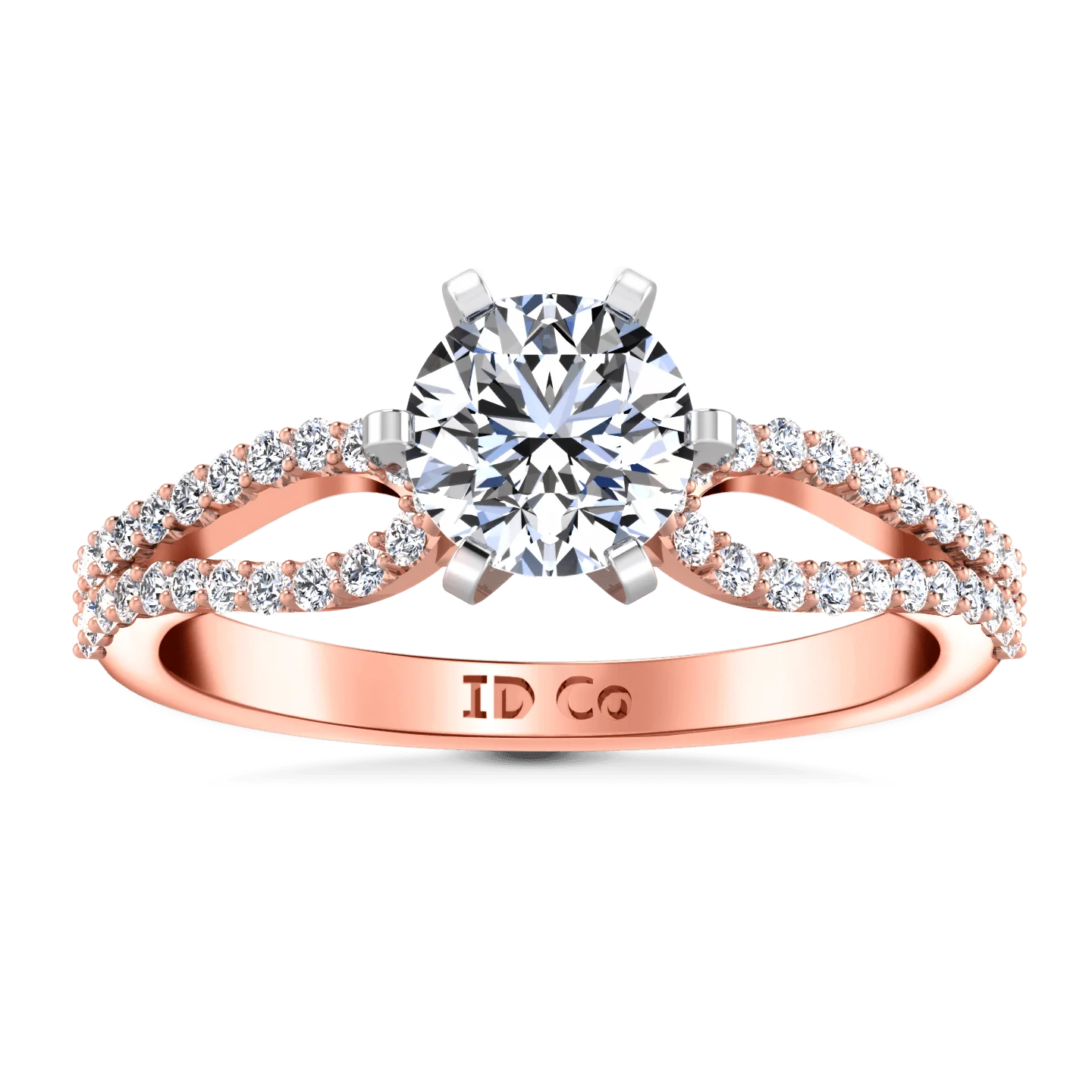 Pave Diamond Engagement Ring Tres Jolie 14K Rose Gold