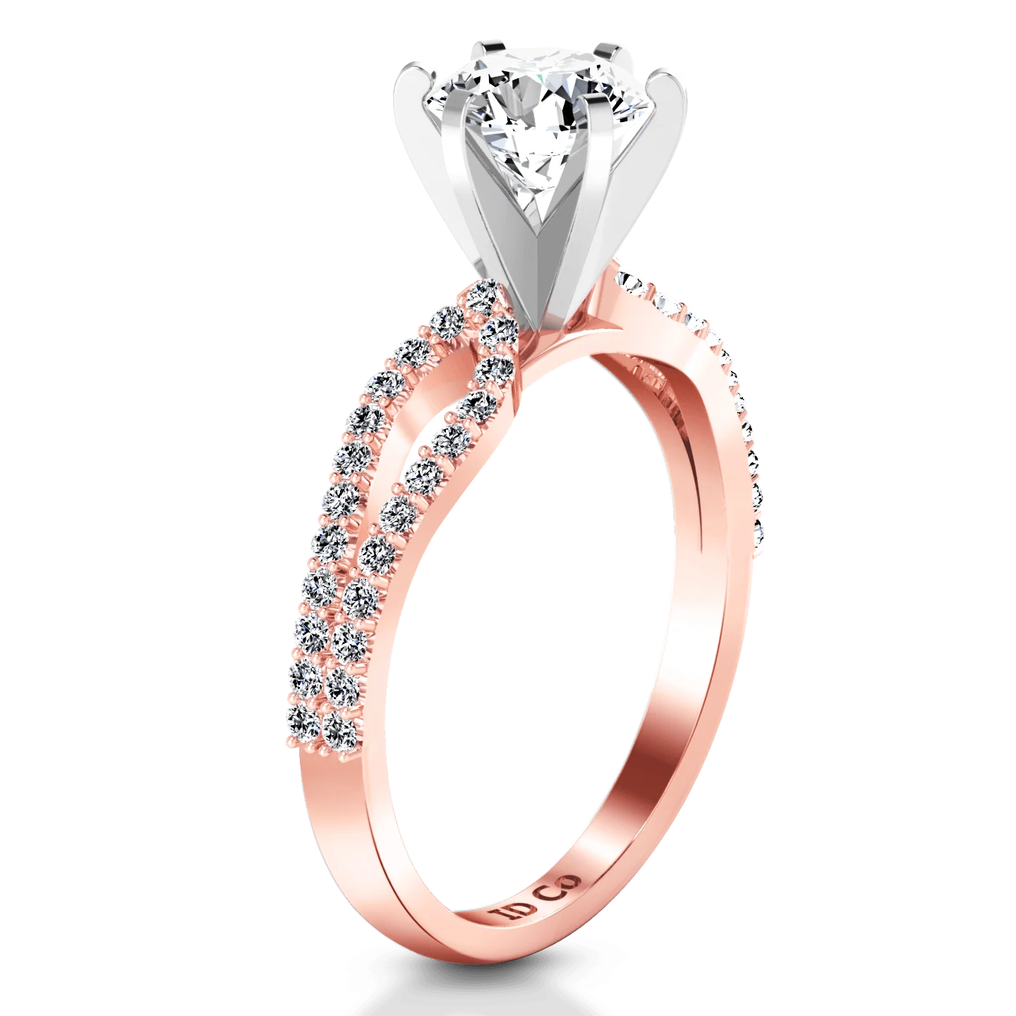 Pave Diamond Engagement Ring Tres Jolie 14K Rose Gold - Image 2