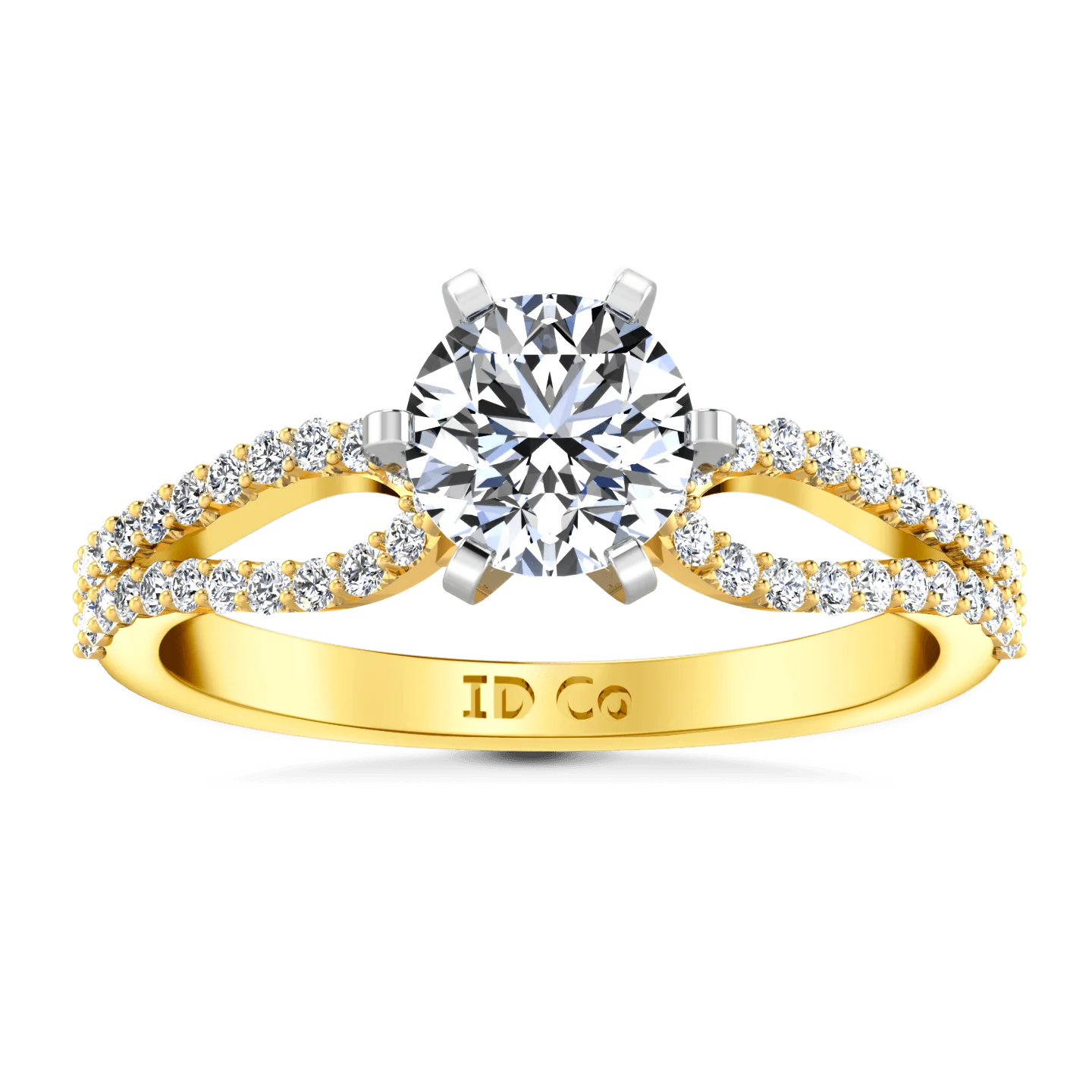 Pave Diamond EngagementRing Tres Jolie 14K Yellow Gold