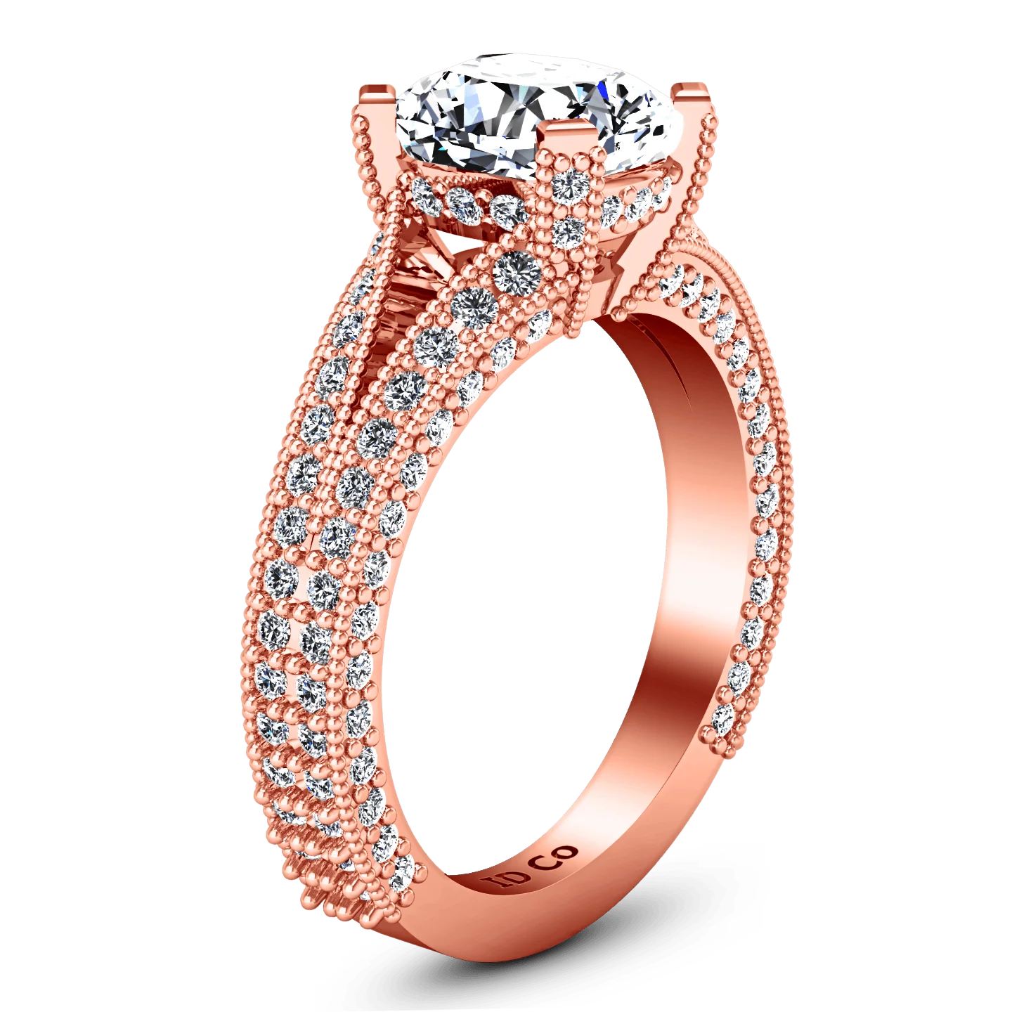 Pave Diamond Cushion Cut Engagement Ring Zahra 14K Rose Gold - Image 2