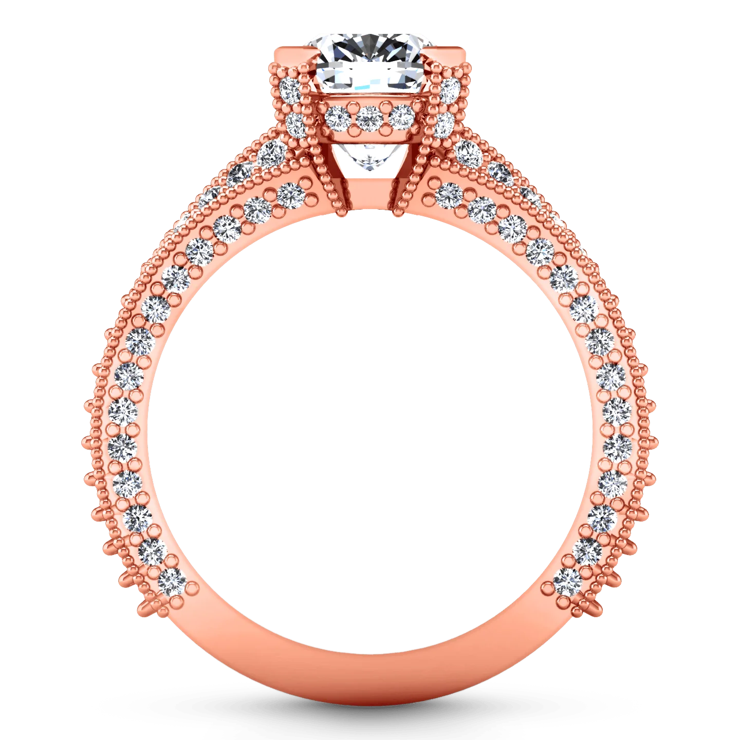 Pave Diamond Cushion Cut Engagement Ring Zahra 14K Rose Gold - Image 3
