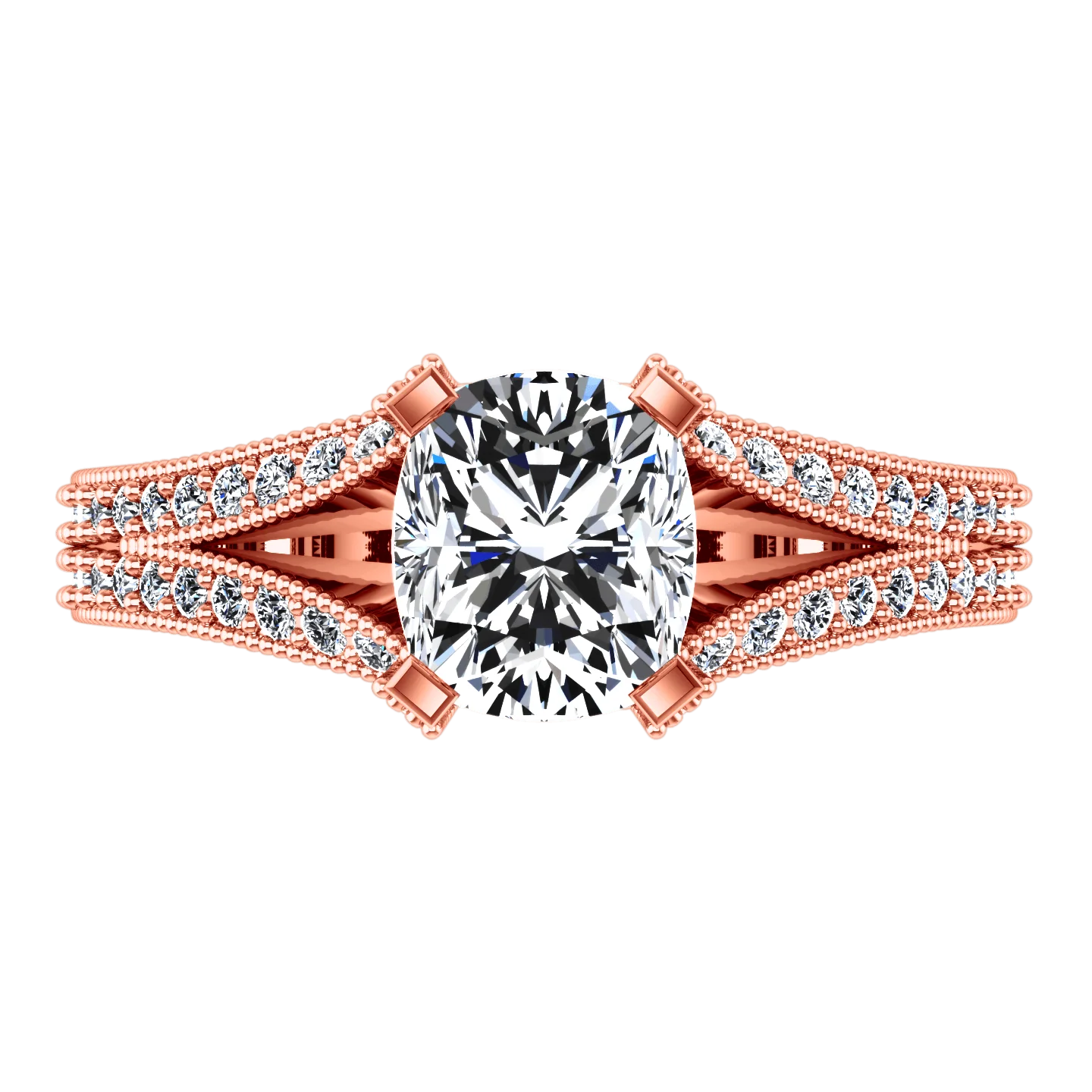 Pave Diamond Cushion Cut Engagement Ring Zahra 14K Rose Gold - Image 4