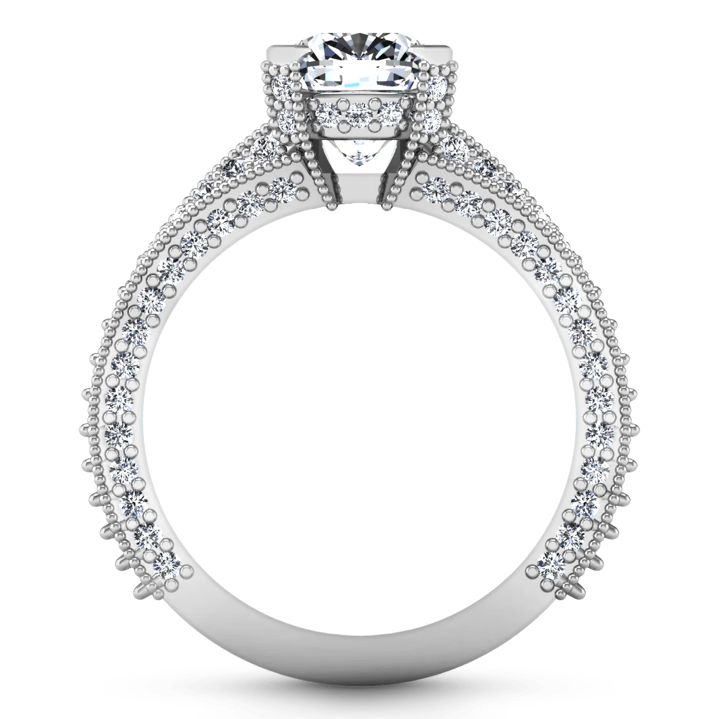 Pave Cushion Cut Diamond Engagement Ring Zahra 14K White Gold - Image 3