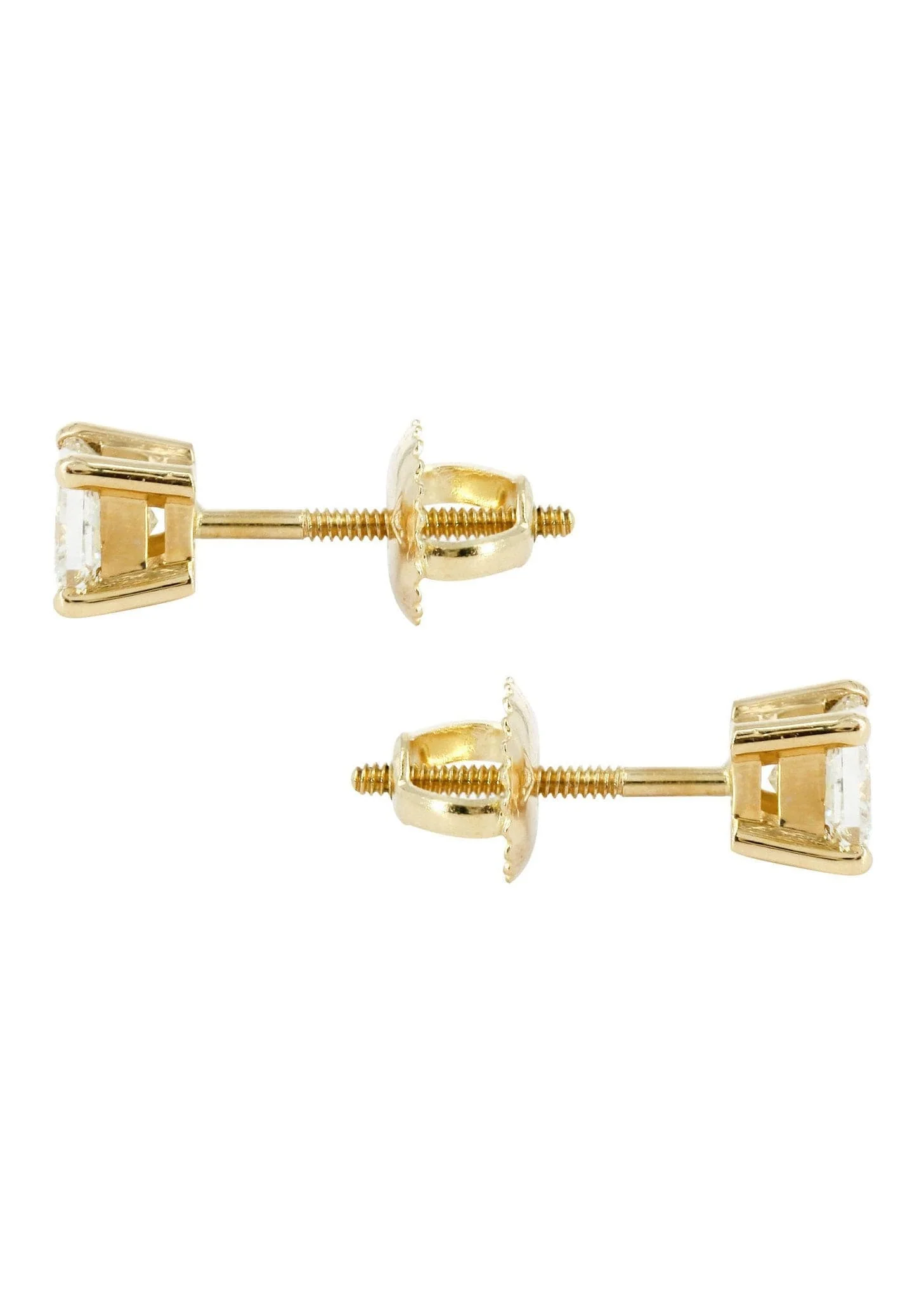 Princess Cut Diamond Stud Earrings For Men | 14K Yellow Gold | 1.05 Carats - Image 2
