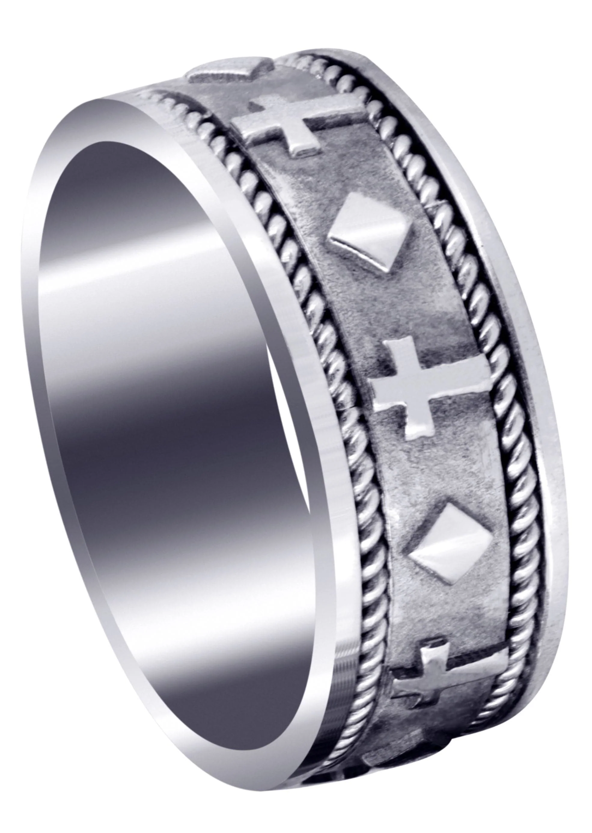 Religious Mens Wedding Band | Sand Blast / High Polish Finish (Mateo)