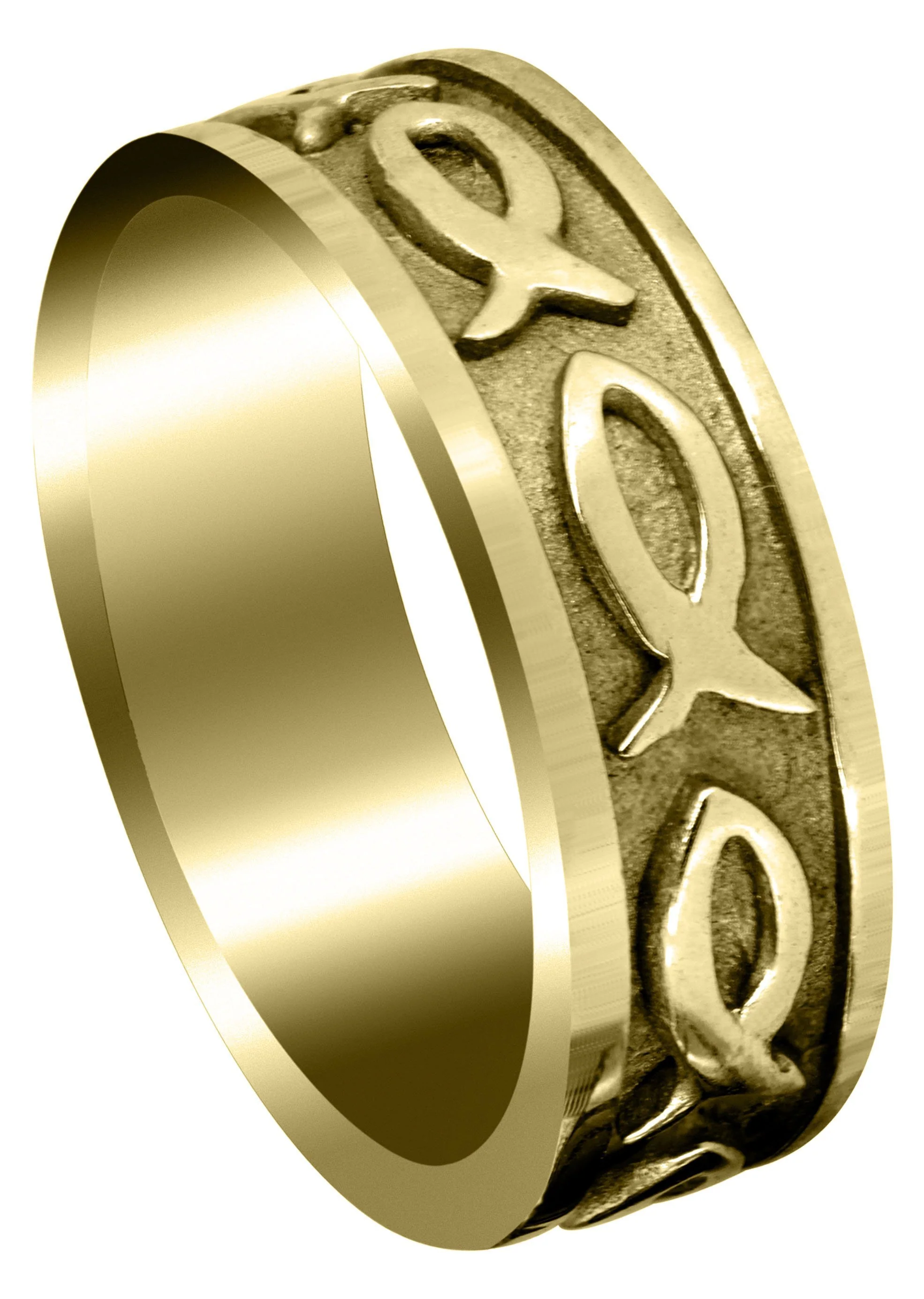 Yellow Gold Religious Mens Wedding Band | Sand Blast / High Polish Finish (Mark)