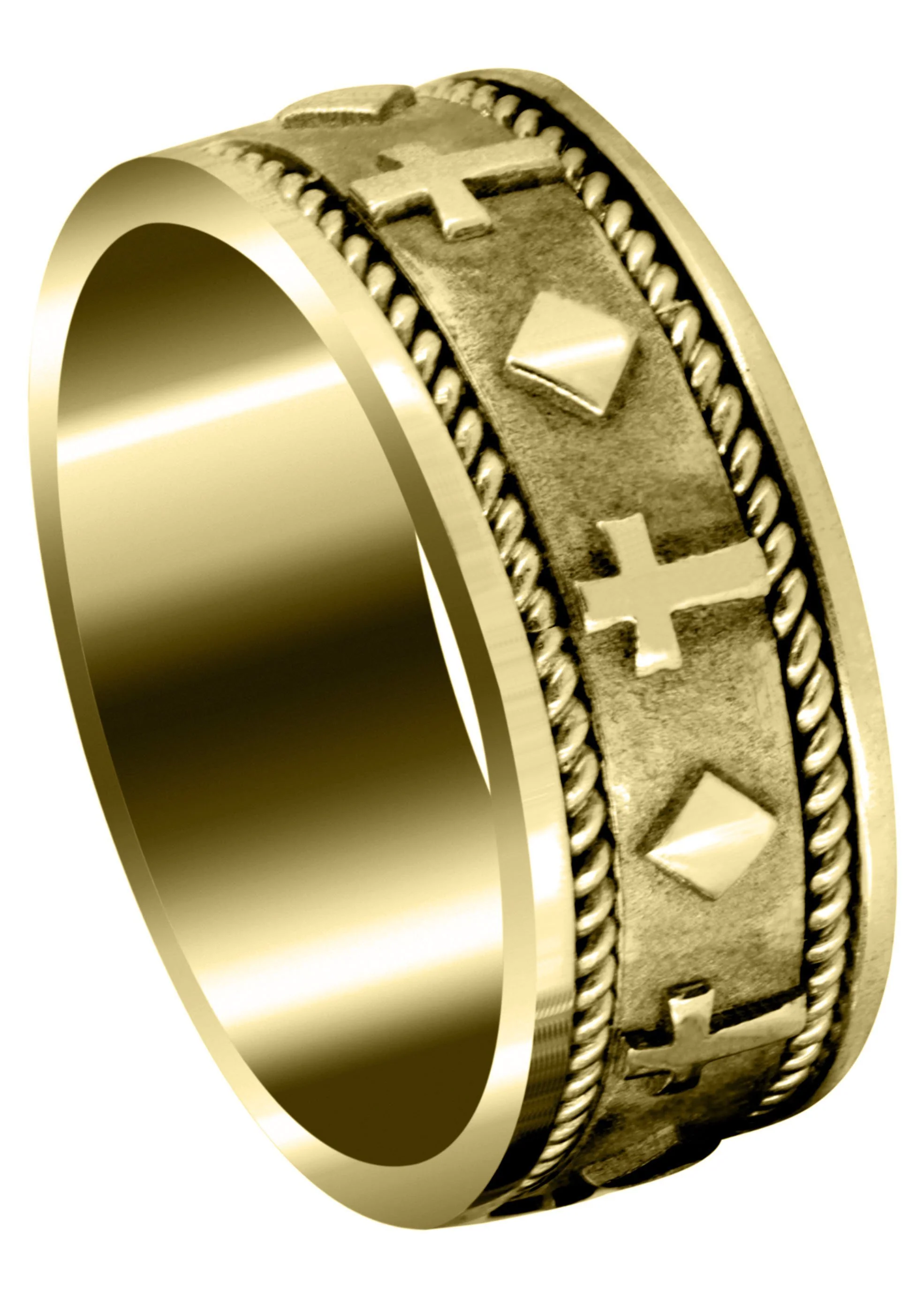 Yellow Gold Religious Mens Wedding Band | Sand Blast / High Polish Finish (Mateo)