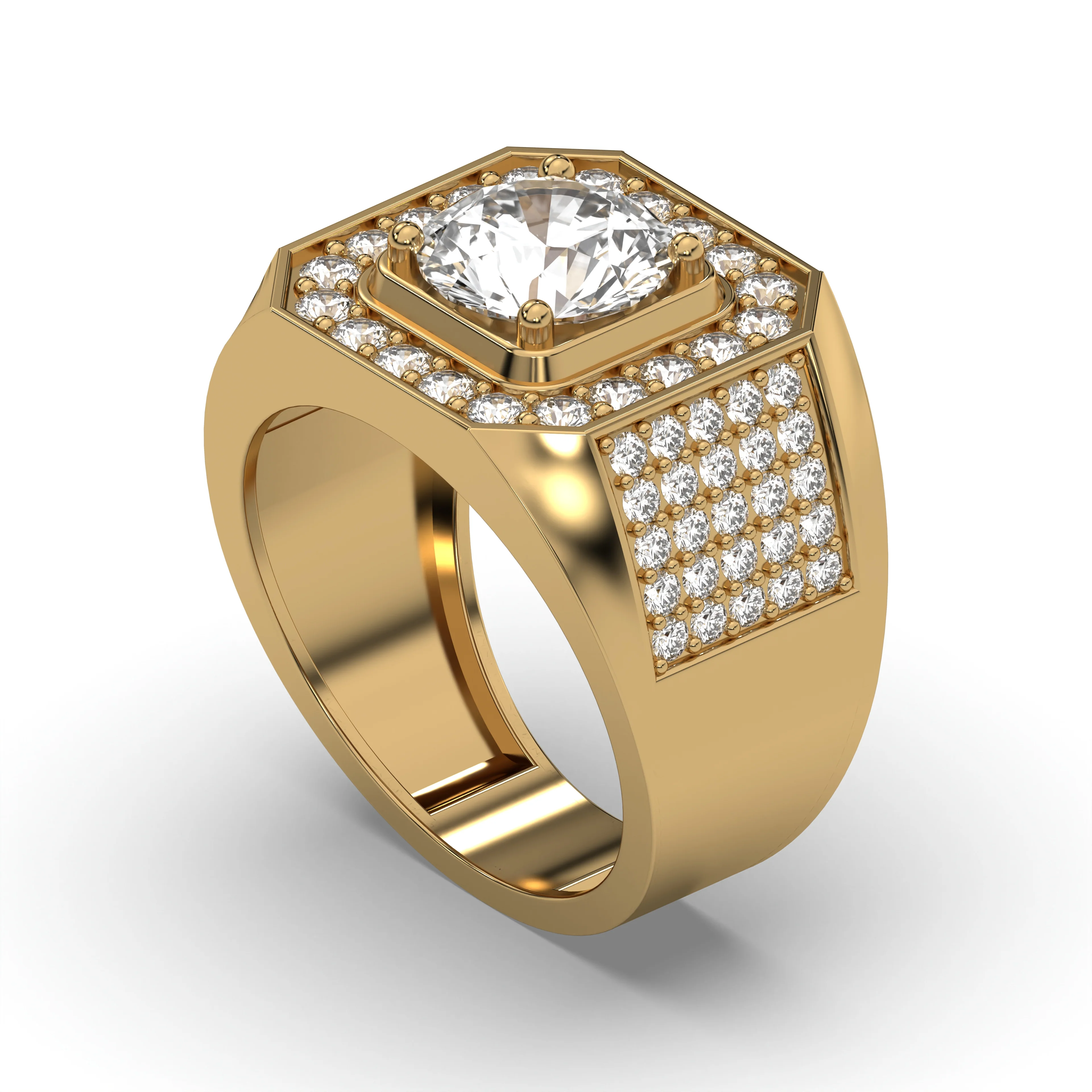 Men's Jewelry - Men's VVS Lab Diamond Ring | Round Brilliant Cut Halo | Yellow Gold - Image 4