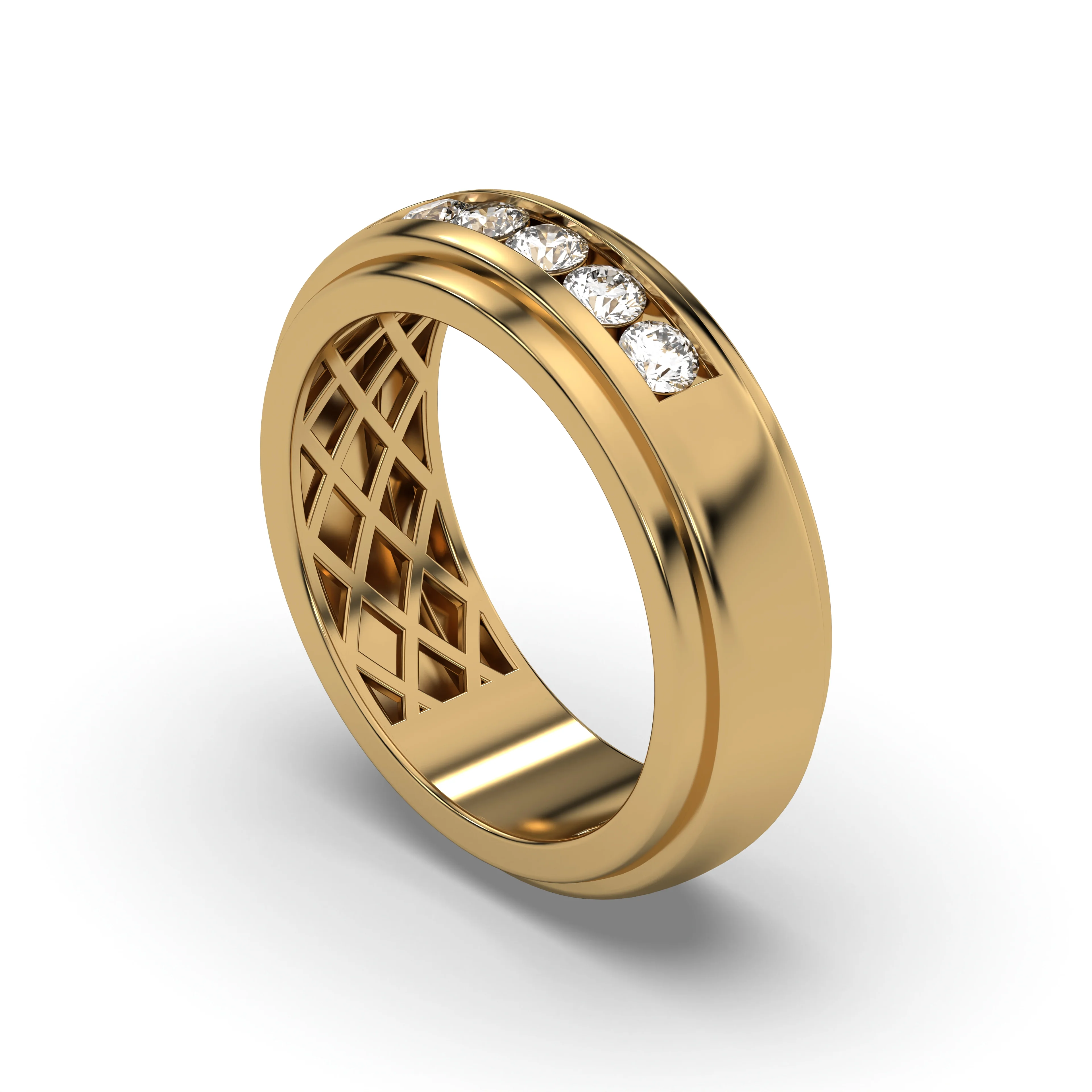 Men's Jewelry - Men's VVS Lab Diamond 5 Stone Wedding Band |  Yellow Gold - Image 4