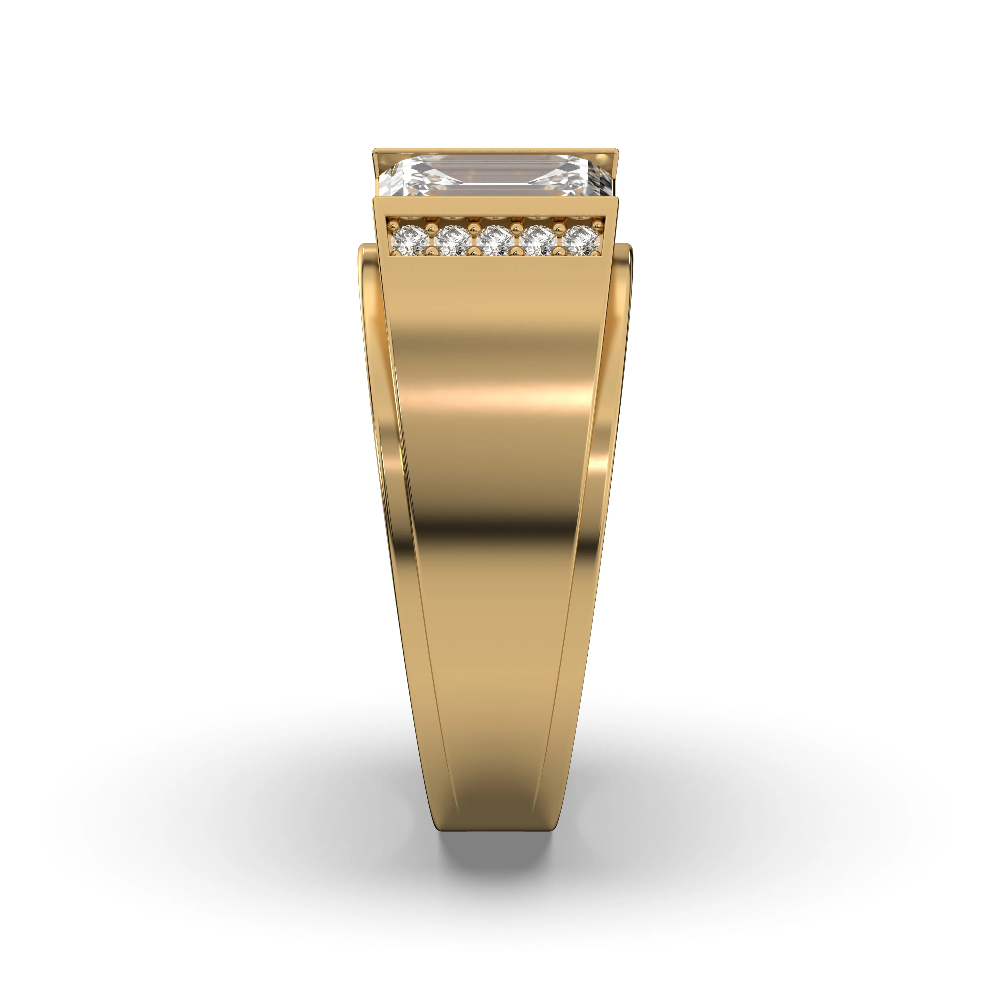 Men's Jewelry - Men's VVS Lab Diamond Emerald Cut Engagement Ring | Yellow Gold - Image 3