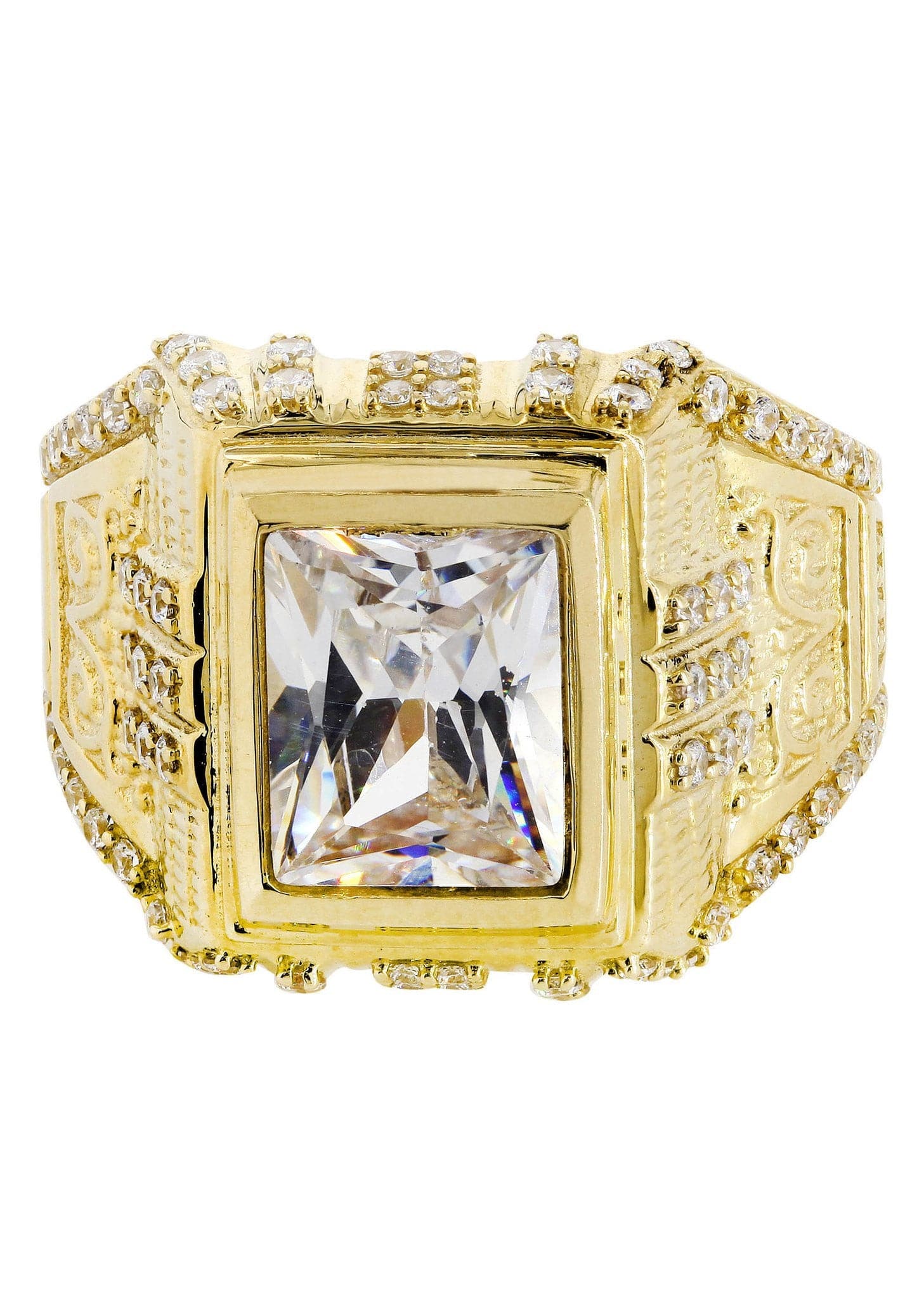 Rock Crystal 10K Gold Mens Ring | 10.3 Grams