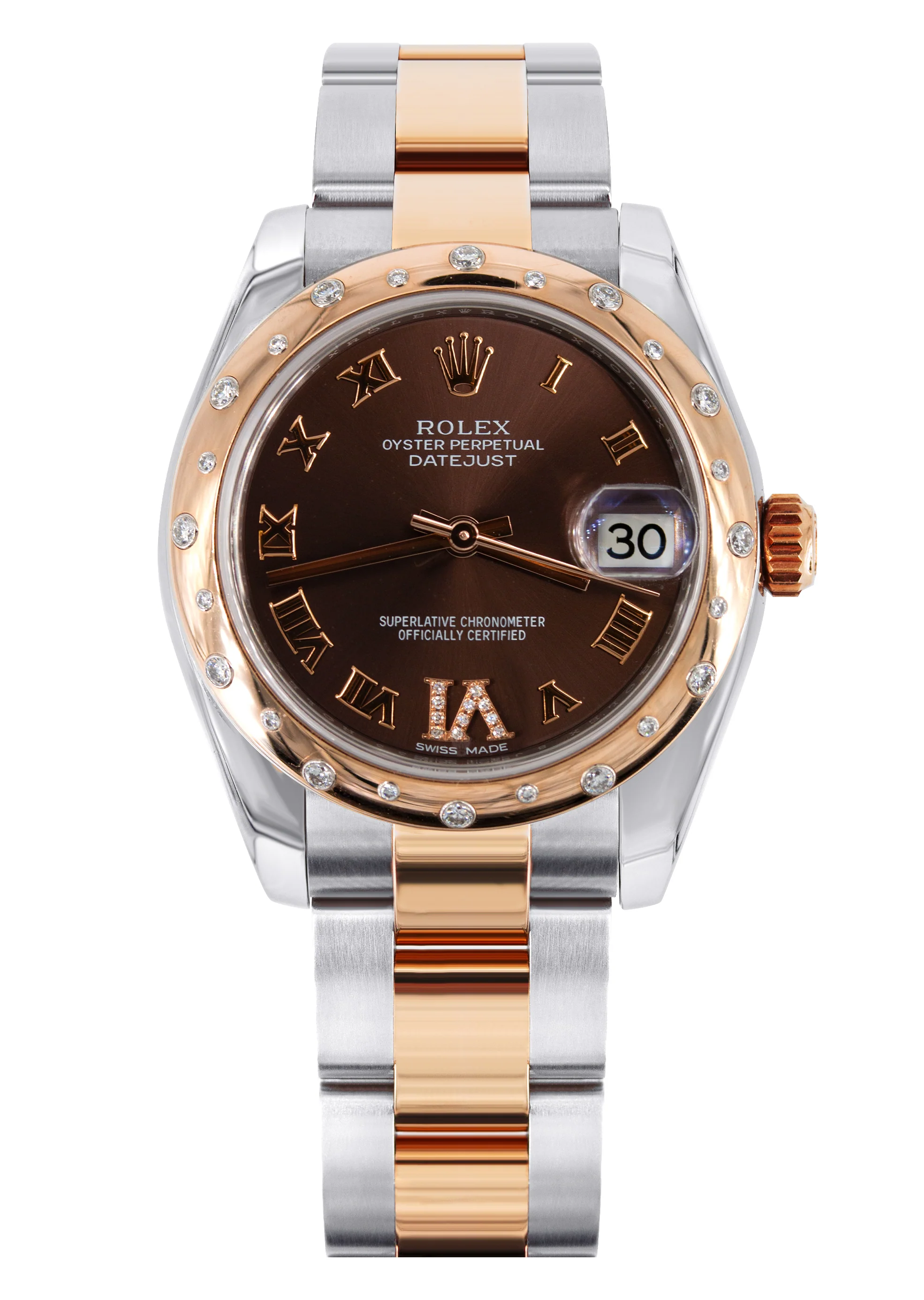 ROLEX DATEJUST 31 MM | OYSTER BAND 18K GOLD & STEEL WATCH | 178341 | 18K ROSE GOLD SMOOTH | WHITE ROMAN